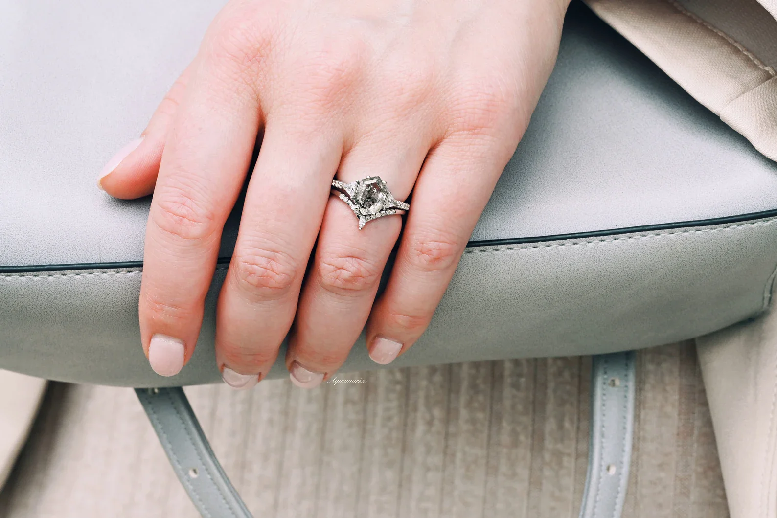 Natural Herkimer Diamond Hexagon Ring Set in Sterling Silver - Image 3