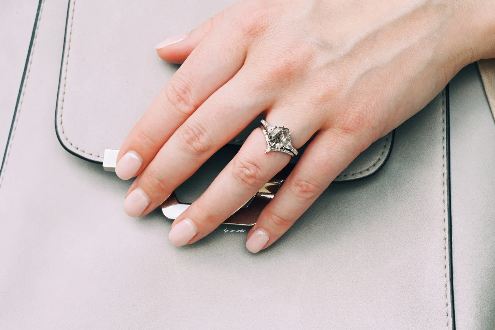 Natural Herkimer Diamond Hexagon Ring Set in Sterling Silver - Image 8