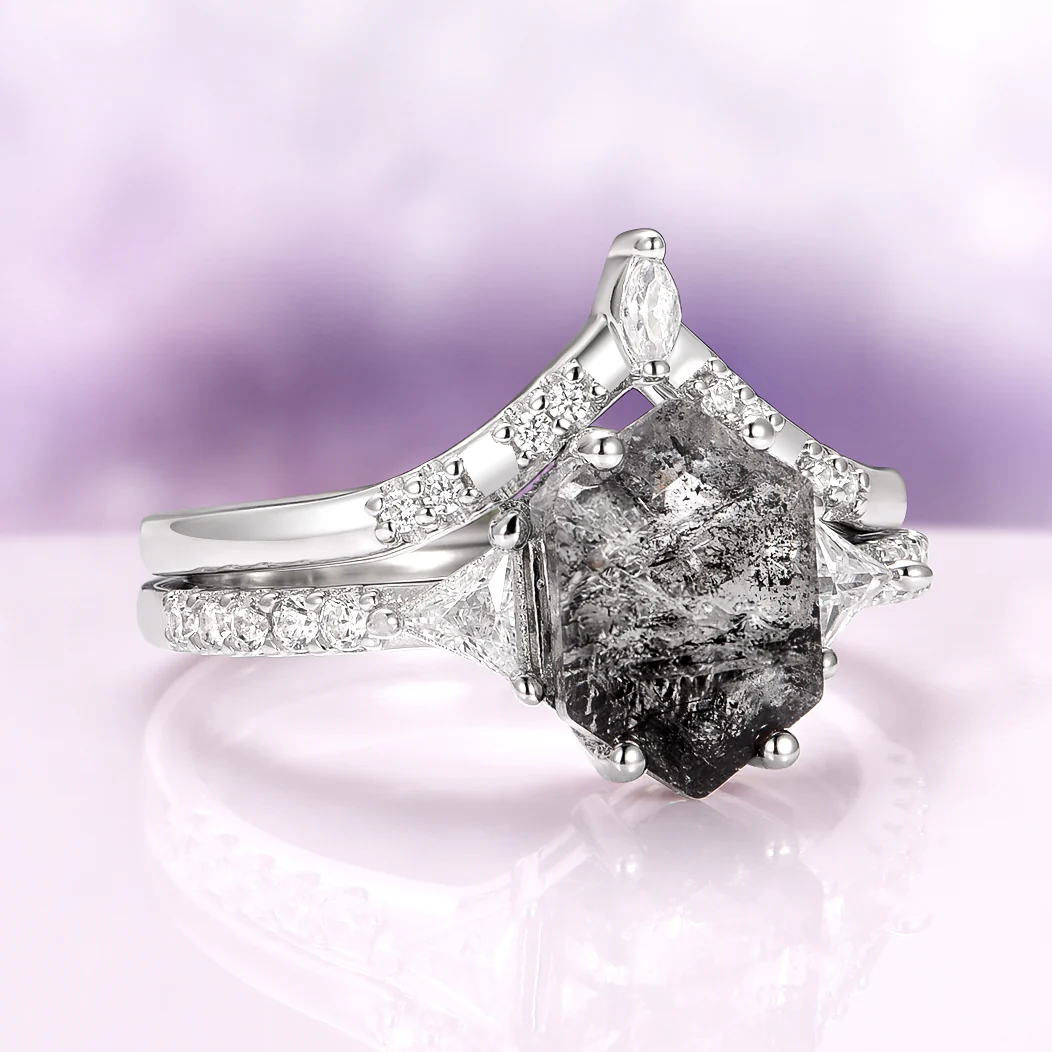 Natural Herkimer Diamond Hexagon Ring Set in Sterling Silver - Image 9