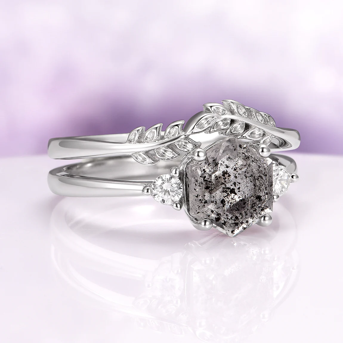 Galaxy Raw Salt & Pepper Diamond (Herkimer Diamond) Ring Set in Sterling Silver - Image 5