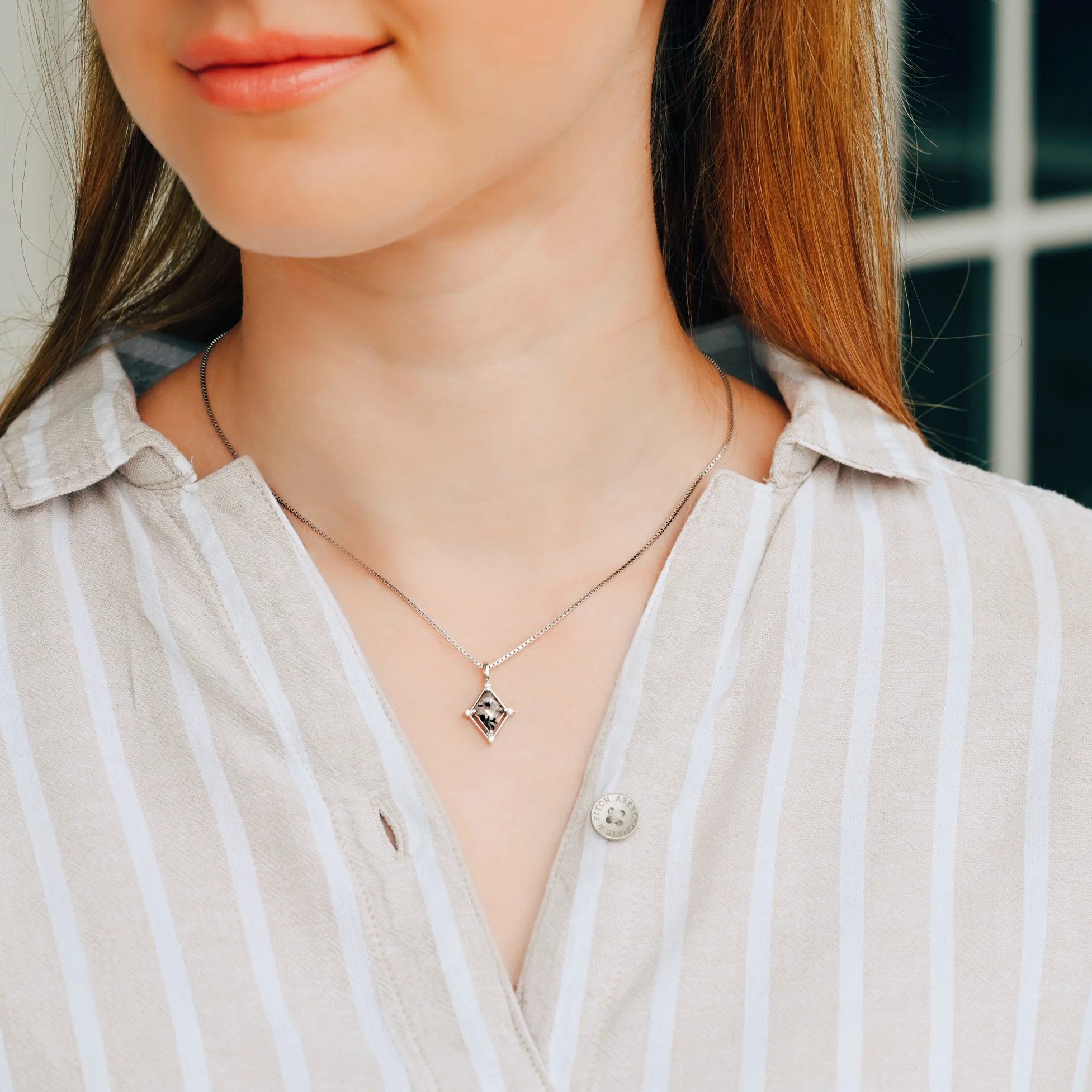 Galaxy Salt and Pepper Diamond Necklace in Sterling Silver (Herkimer Diamond) - Image 2