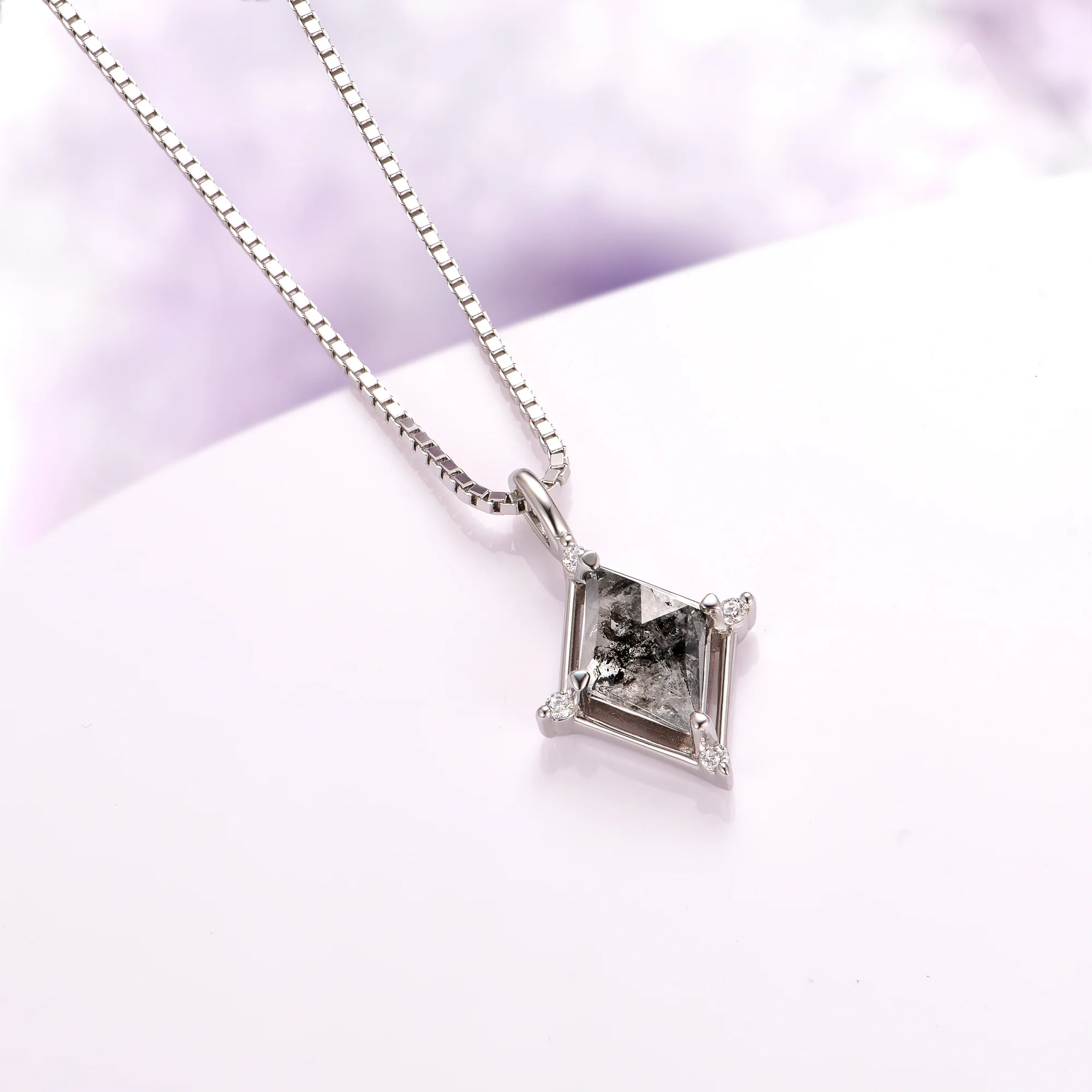Galaxy Salt and Pepper Diamond Necklace in Sterling Silver (Herkimer Diamond) - Image 3