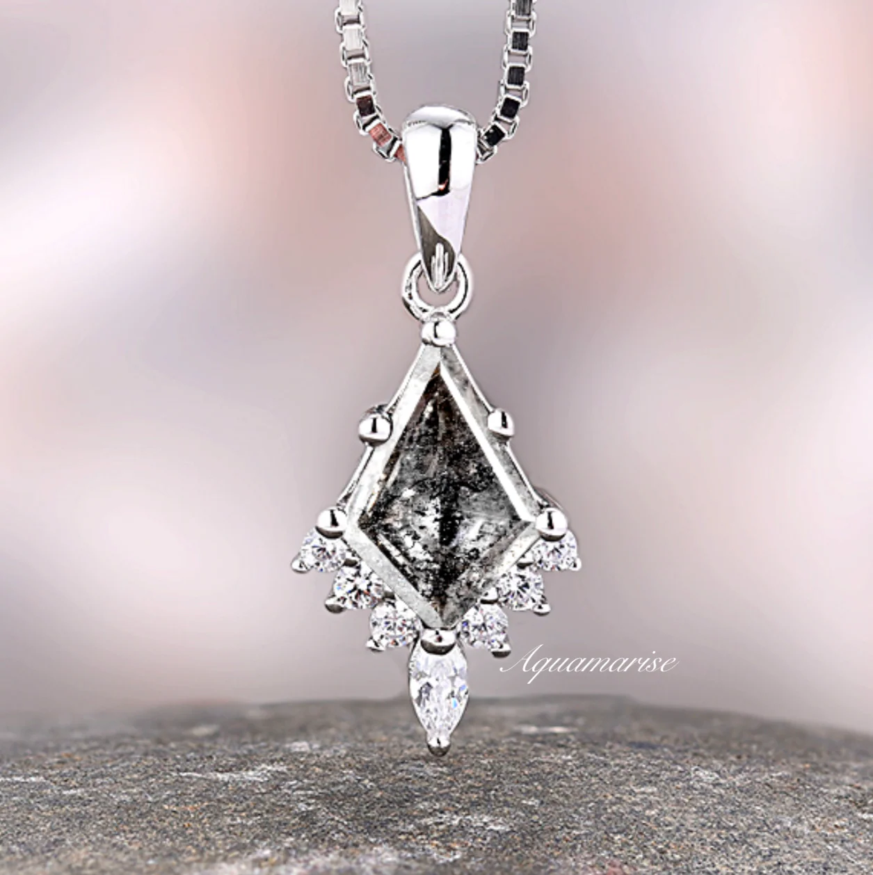 Galaxy Raw Salt & Pepper Diamond (Herkimer Diamond) Pendant Necklace in Sterling Silver - Image 6