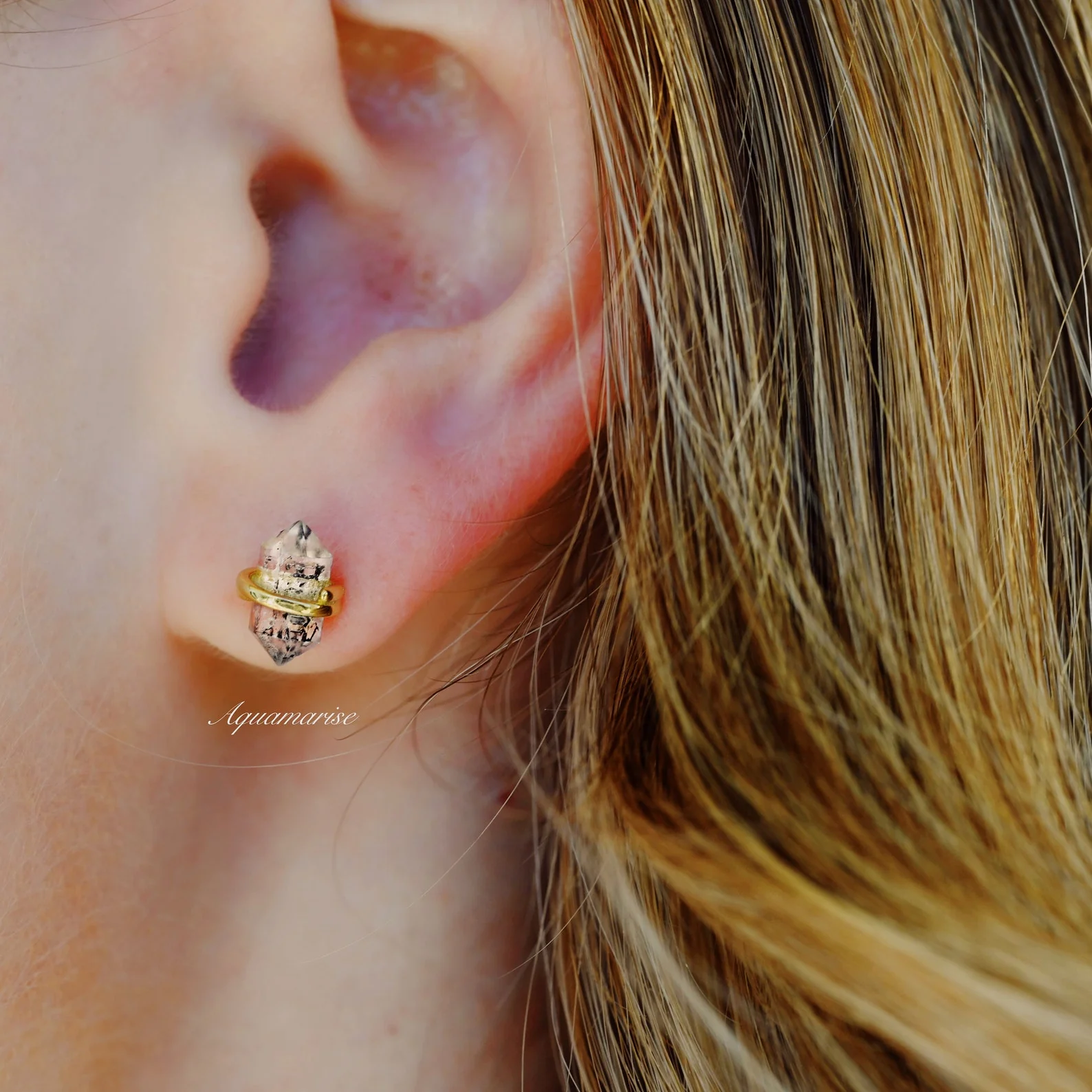 Salt & Pepper Diamond Stud Earrings in 14K Yellow Gold Vermeil (Herkimer Diamond) - Image 2