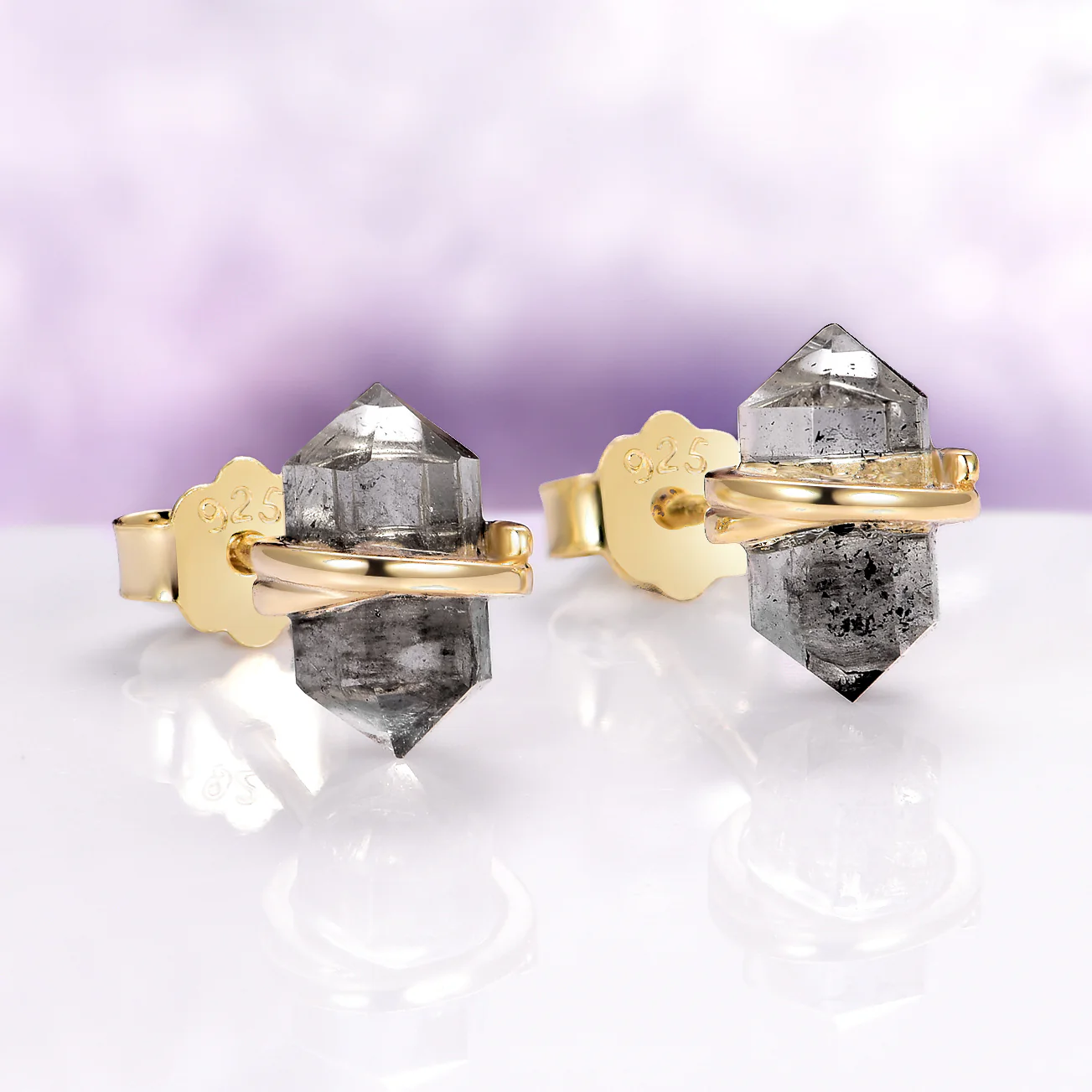 Salt & Pepper Diamond Stud Earrings in 14K Yellow Gold Vermeil (Herkimer Diamond) - Image 4