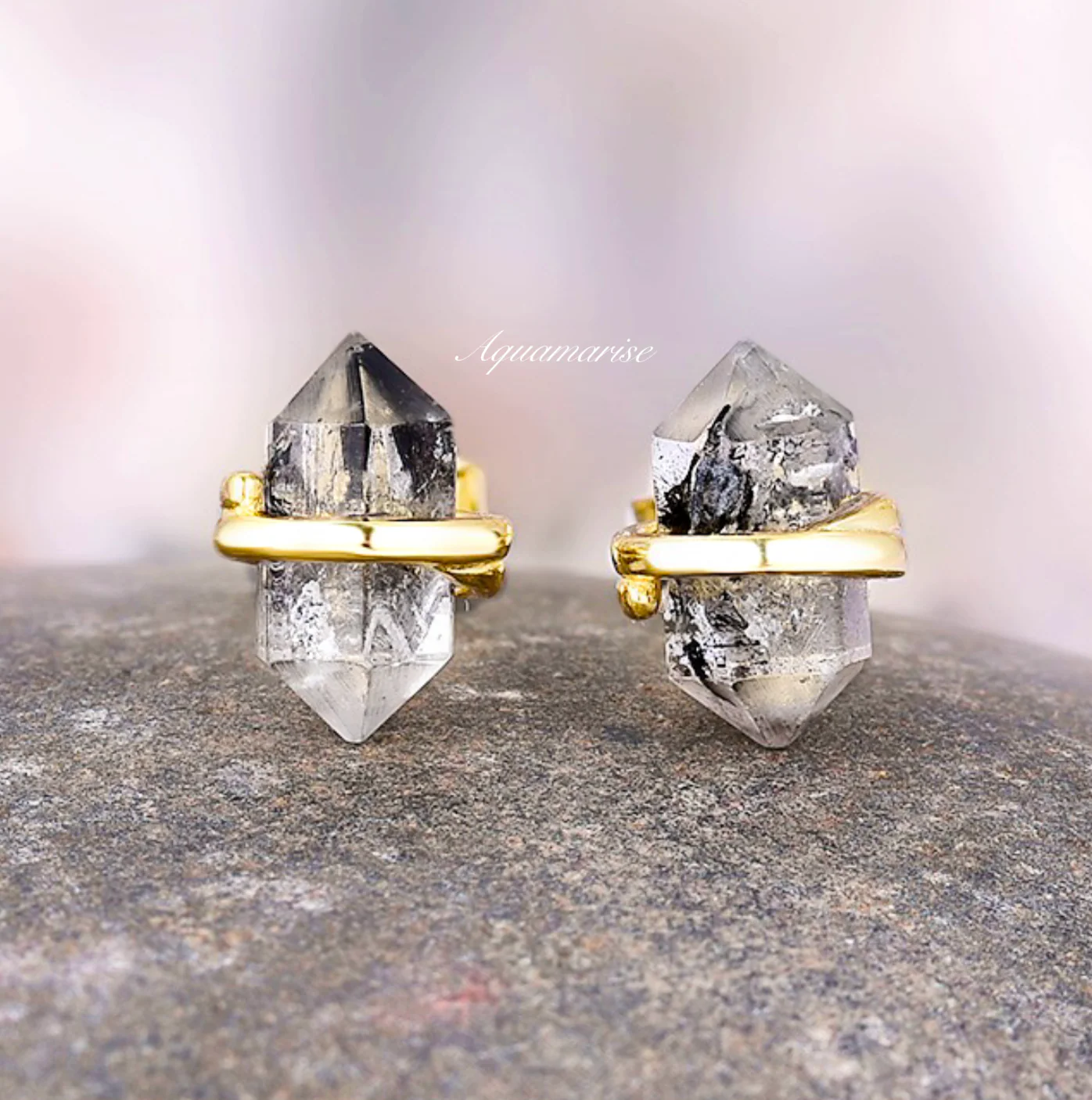 Salt & Pepper Diamond Stud Earrings in 14K Yellow Gold Vermeil (Herkimer Diamond) - Image 5