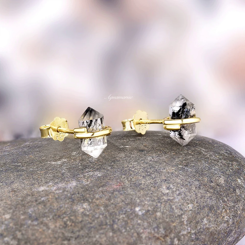 Salt & Pepper Diamond Stud Earrings in 14K Yellow Gold Vermeil (Herkimer Diamond) - Image 6