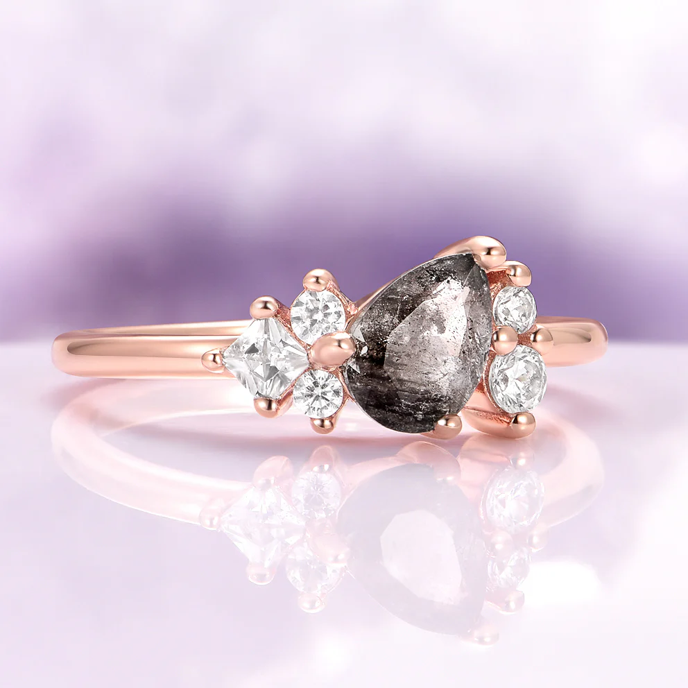 Natural Herkimer Diamond Cluster Engagement Ring in 14K Solid Rose Gold - Image 4