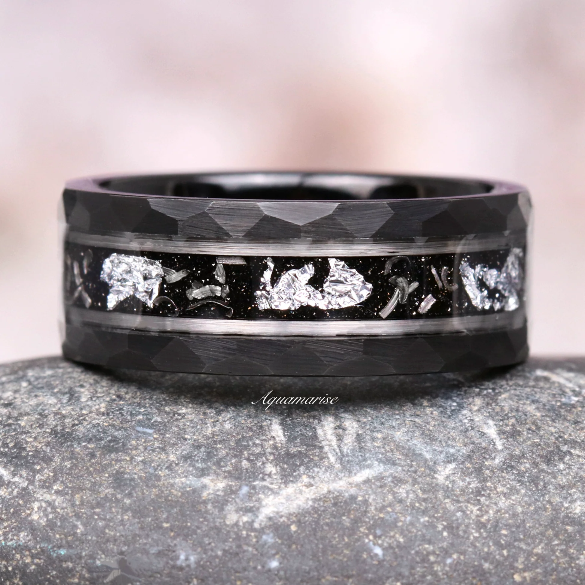 Galaxy Salt and Pepper (Herkimer) Diamond & Meteorite Couples Ring Set - Image 3