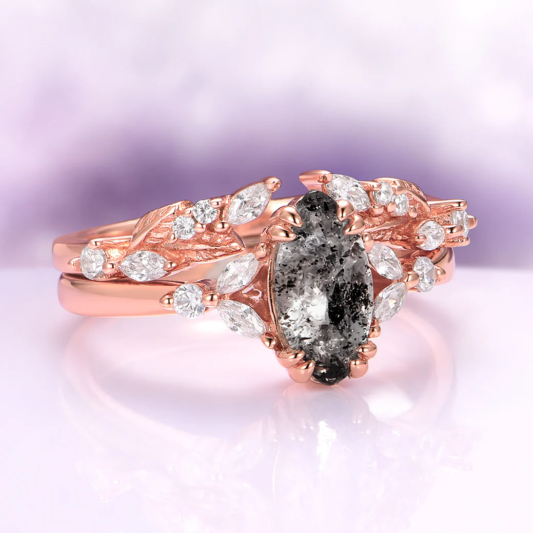 Galaxy Salt and Pepper (Herkimer) Diamond & Meteorite Couples Ring Set - Image 4