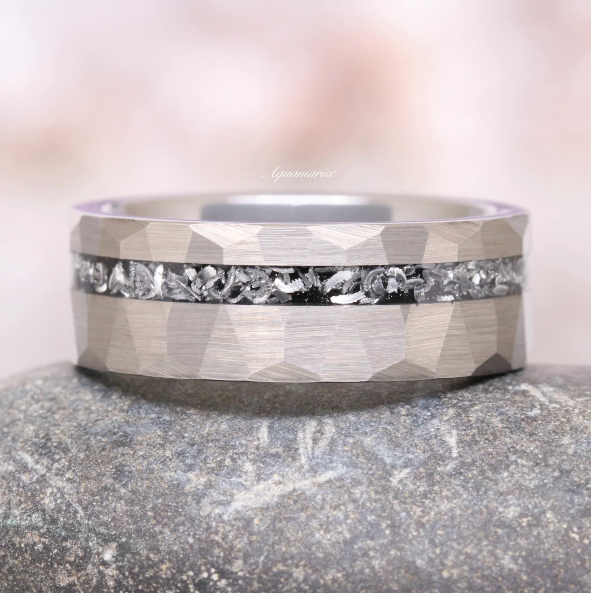Galaxy Salt and Pepper (Herkimer) Diamond & Meteorite Couples Ring Set - Image 3