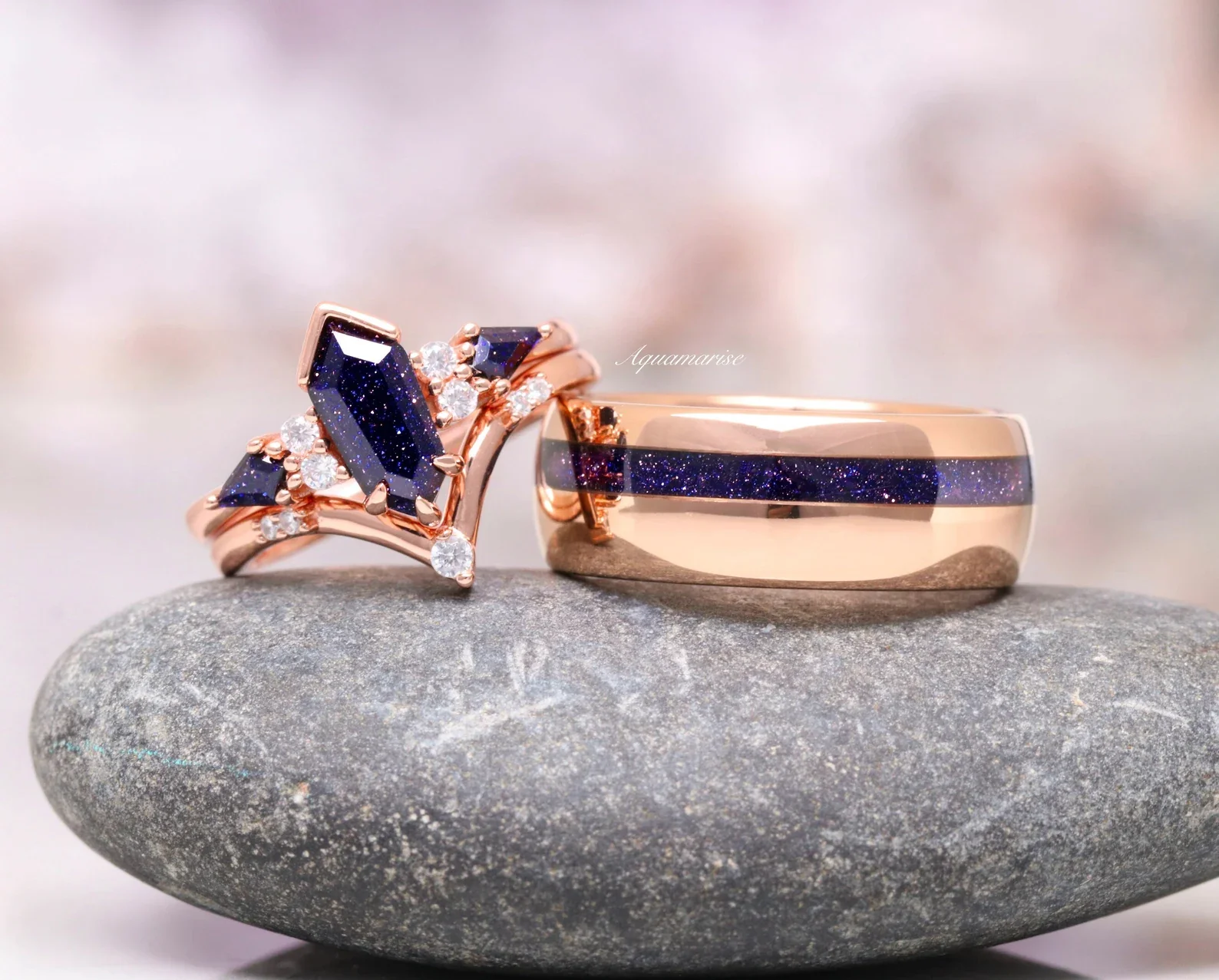 Galaxy Sandstone Starry Night Couples Ring Set - Image 6