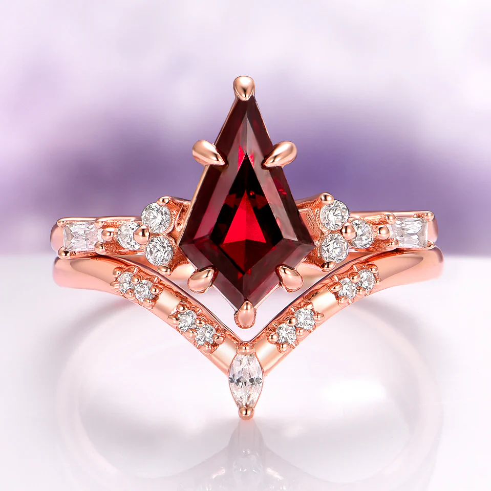 Garnet & Red Fire Opal Whiskey Barrel Couples Ring Set - Image 2