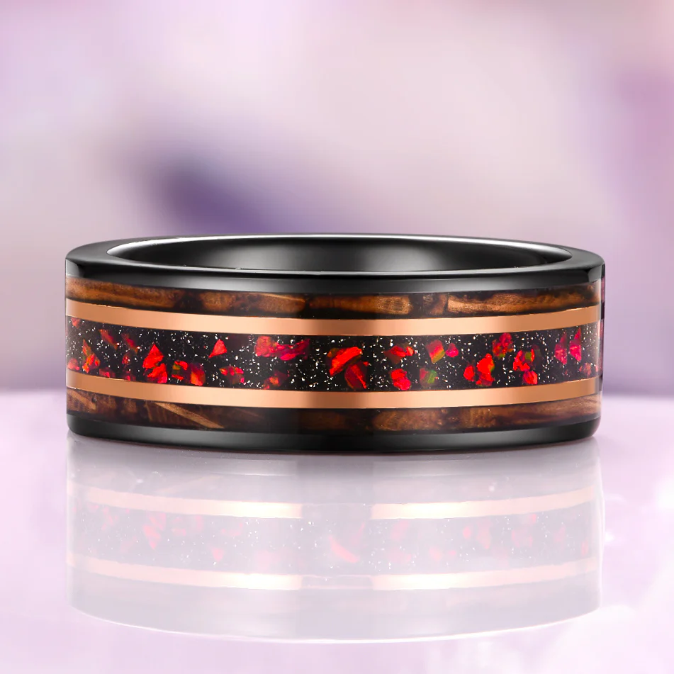 Garnet & Red Fire Opal Whiskey Barrel Couples Ring Set - Image 3