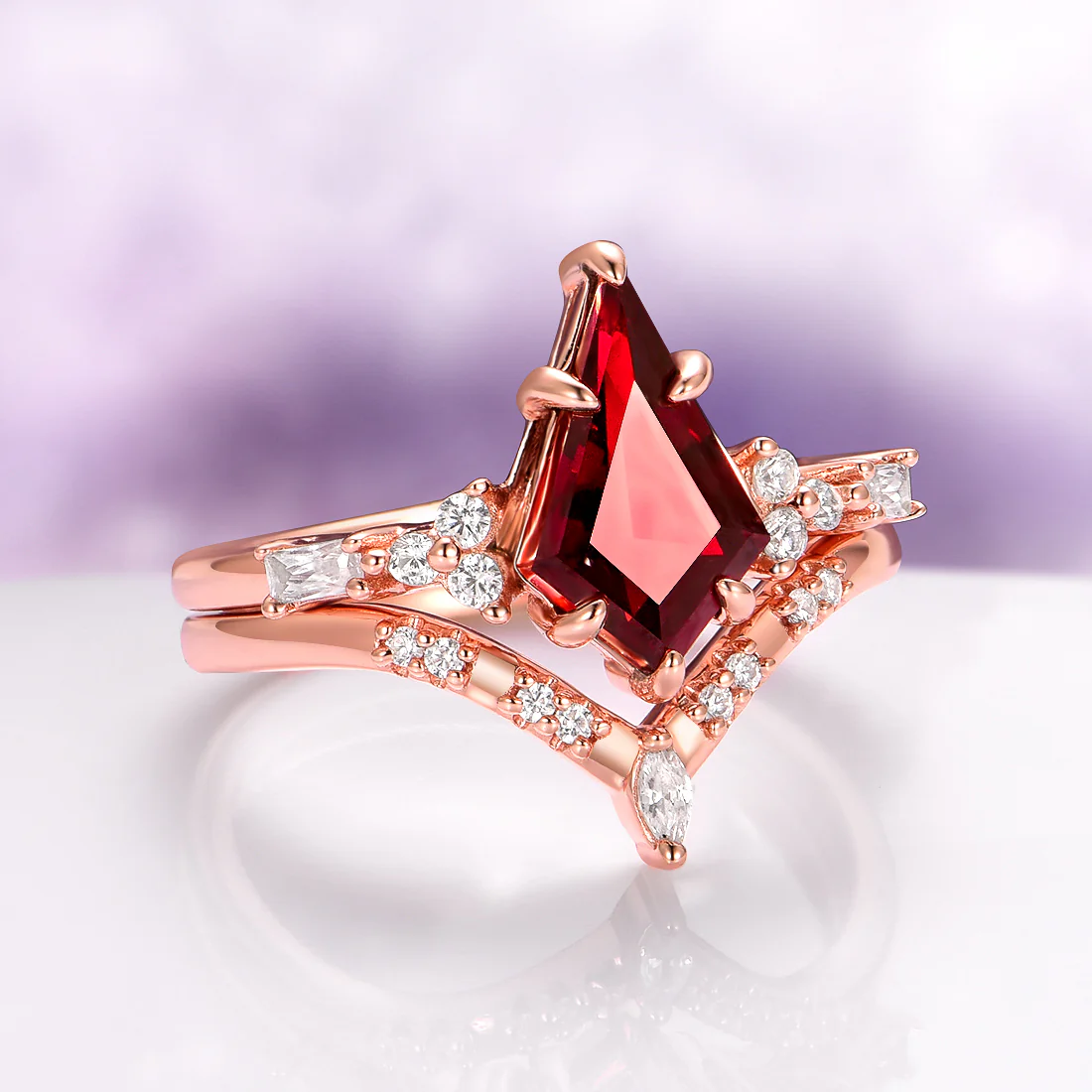 Garnet & Red Fire Opal Whiskey Barrel Couples Ring Set - Image 8