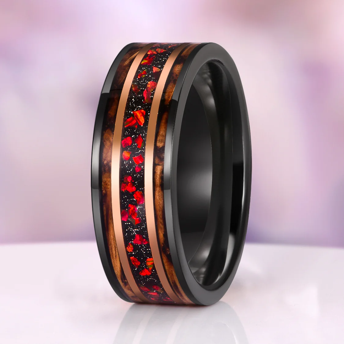 Garnet & Red Fire Opal Whiskey Barrel Couples Ring Set - Image 9