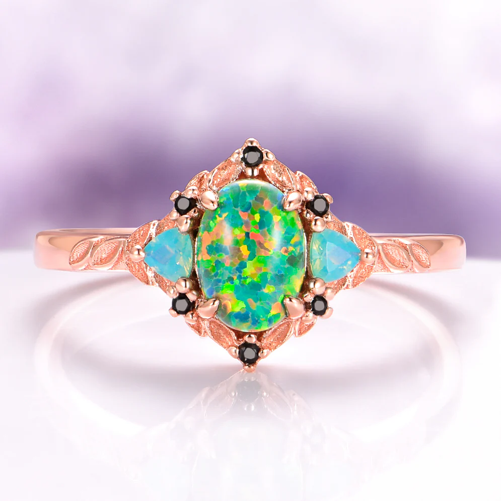 Eldoria Green Fire Opal & Rose Gold Couples Ring Set - Image 4