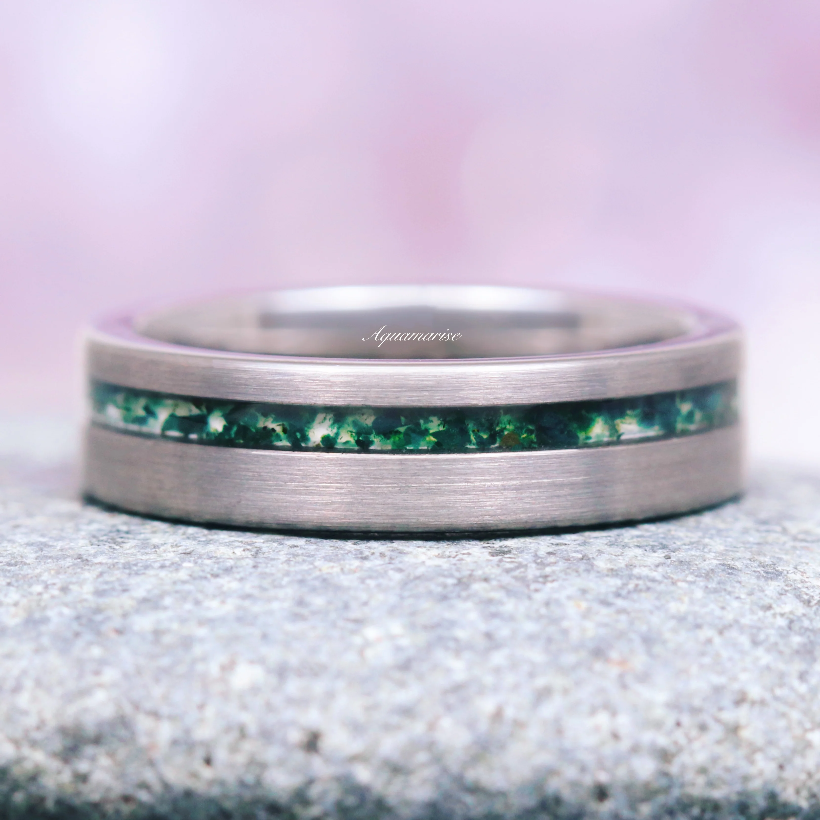 Green Moss Agate & Crescent Moon Couples Ring Set - Image 3