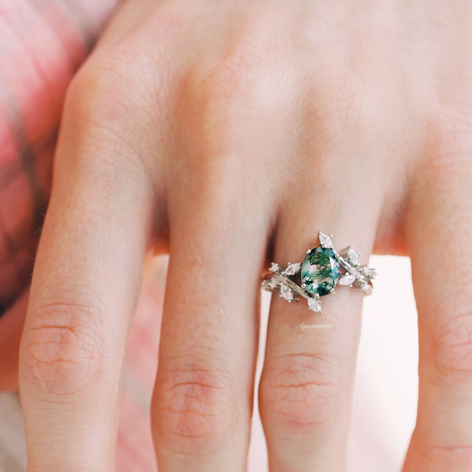 Moss Agate Leaf Couples Ring Set - Image 5