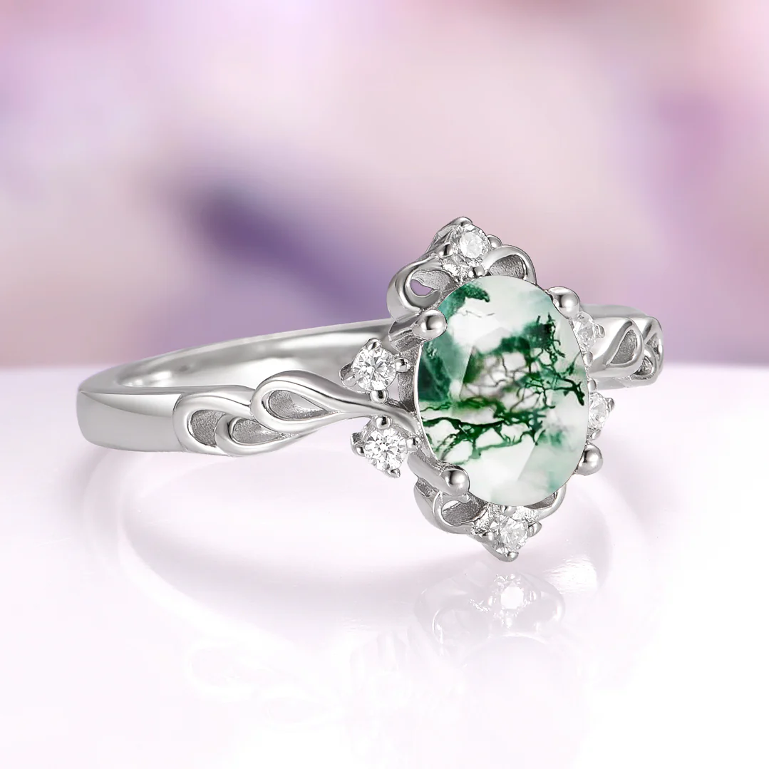 Green Moss Agate Woodland Twirl Ring in Sterling Silver - Image 2