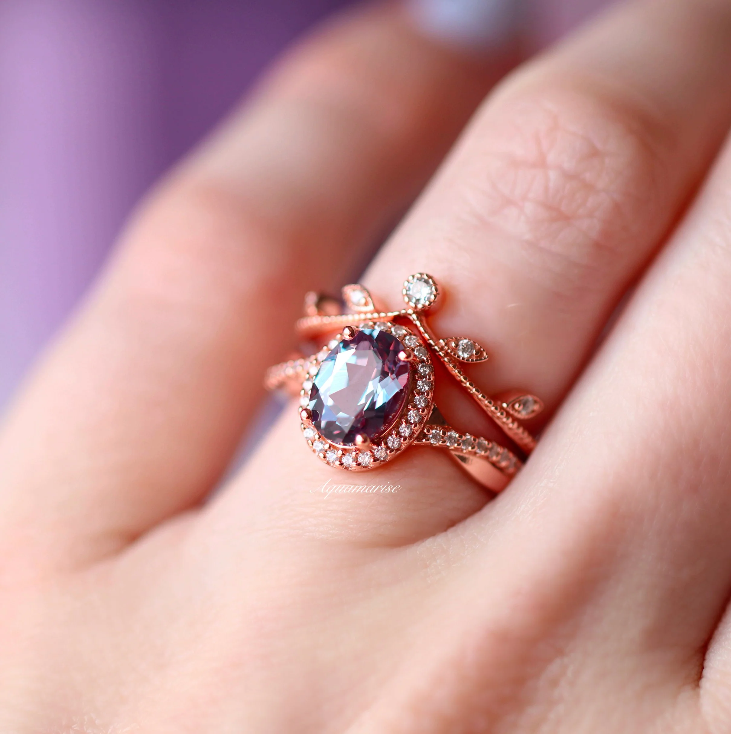 Twisted Vine Alexandrite Ring in 14K Rose Gold Vermeil - Image 4