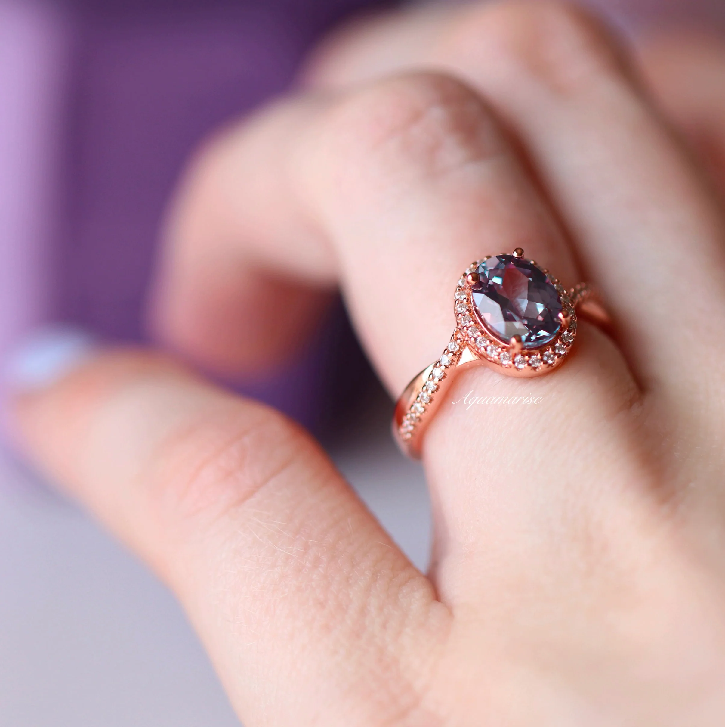 Twisted Vine Alexandrite Ring in 14K Rose Gold Vermeil - Image 5