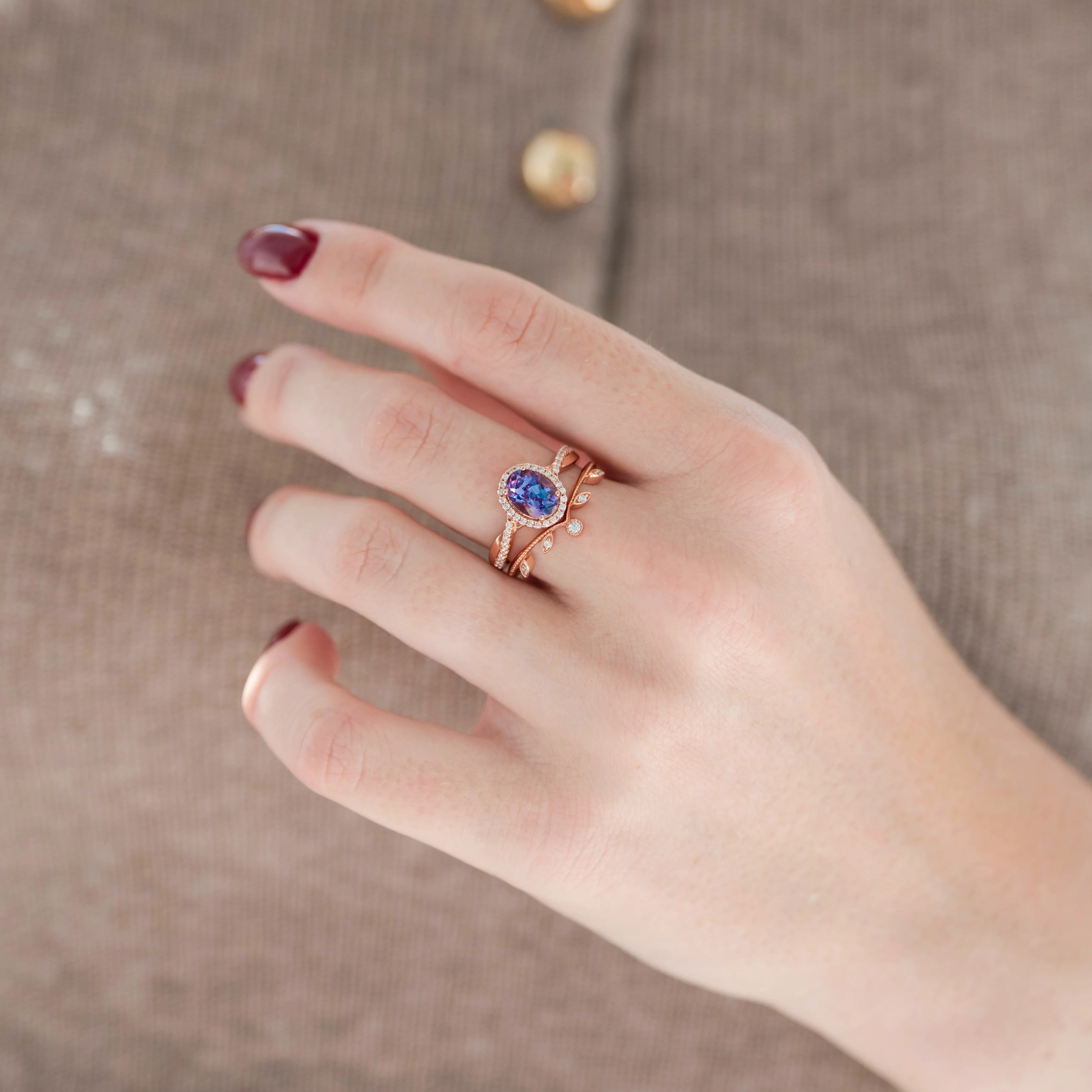 Twisted Vine Alexandrite Ring in 14K Rose Gold Vermeil - Image 6