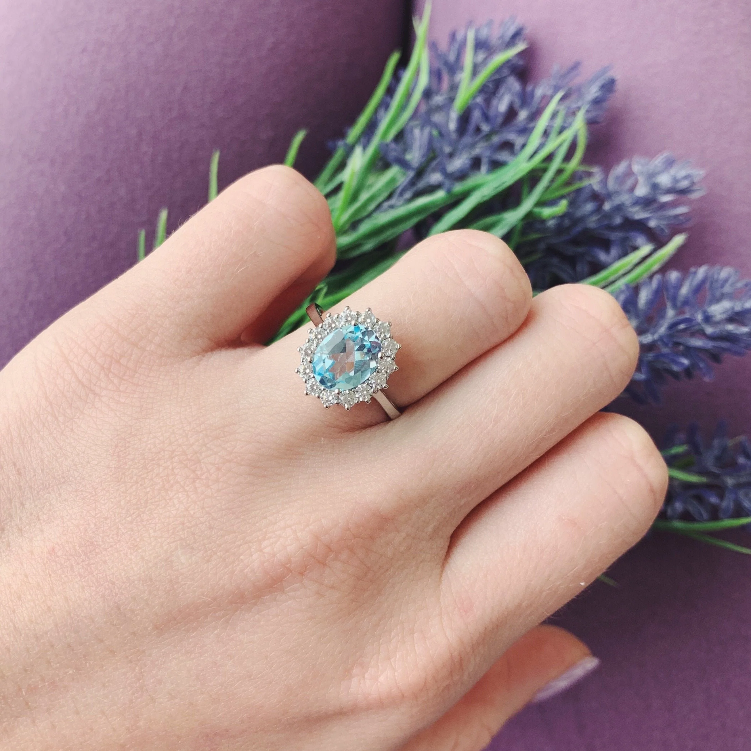 Diana Oval Aquamarine Engagement Ring in Sterling Silver - Image 3