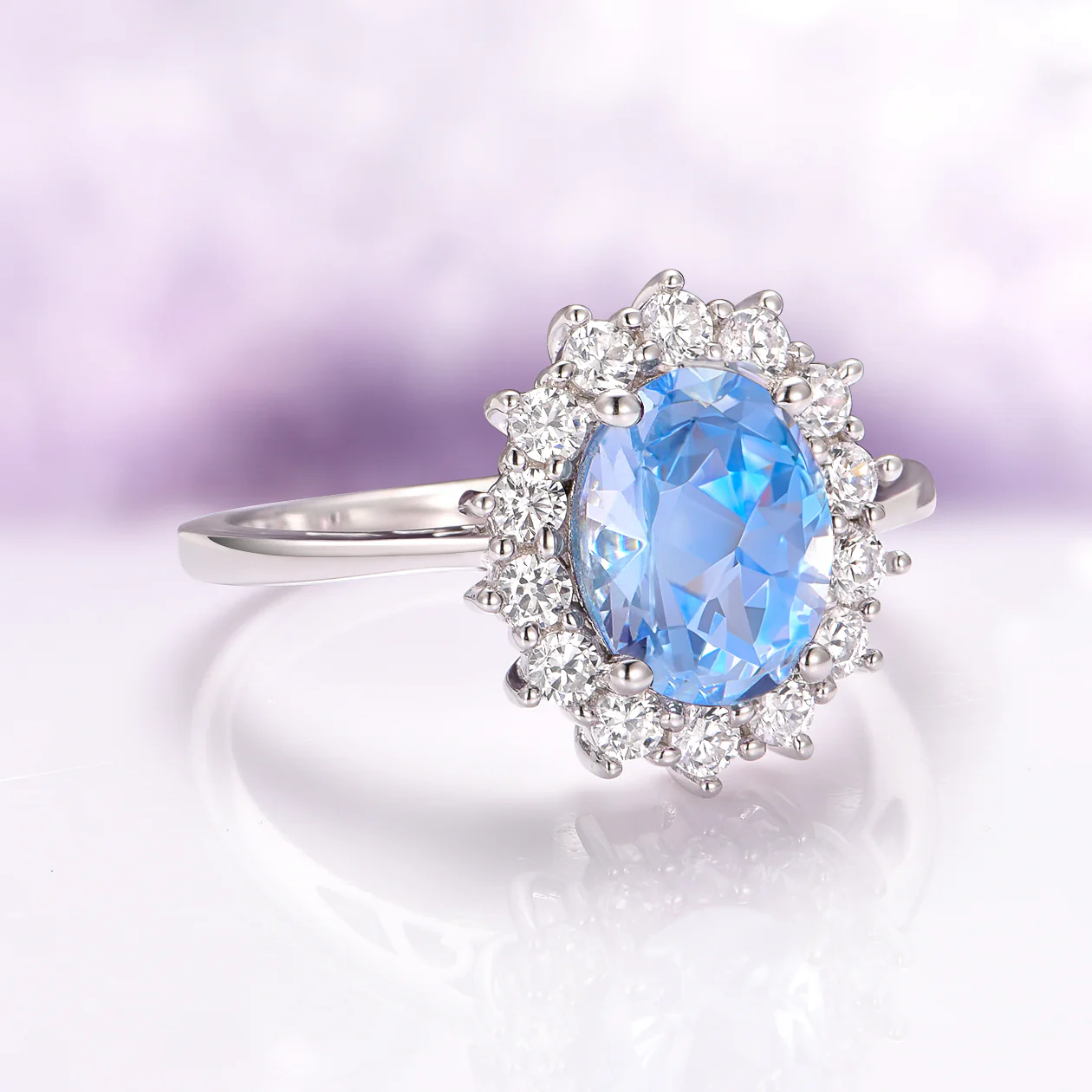 Diana Oval Aquamarine Engagement Ring in Sterling Silver - Image 4