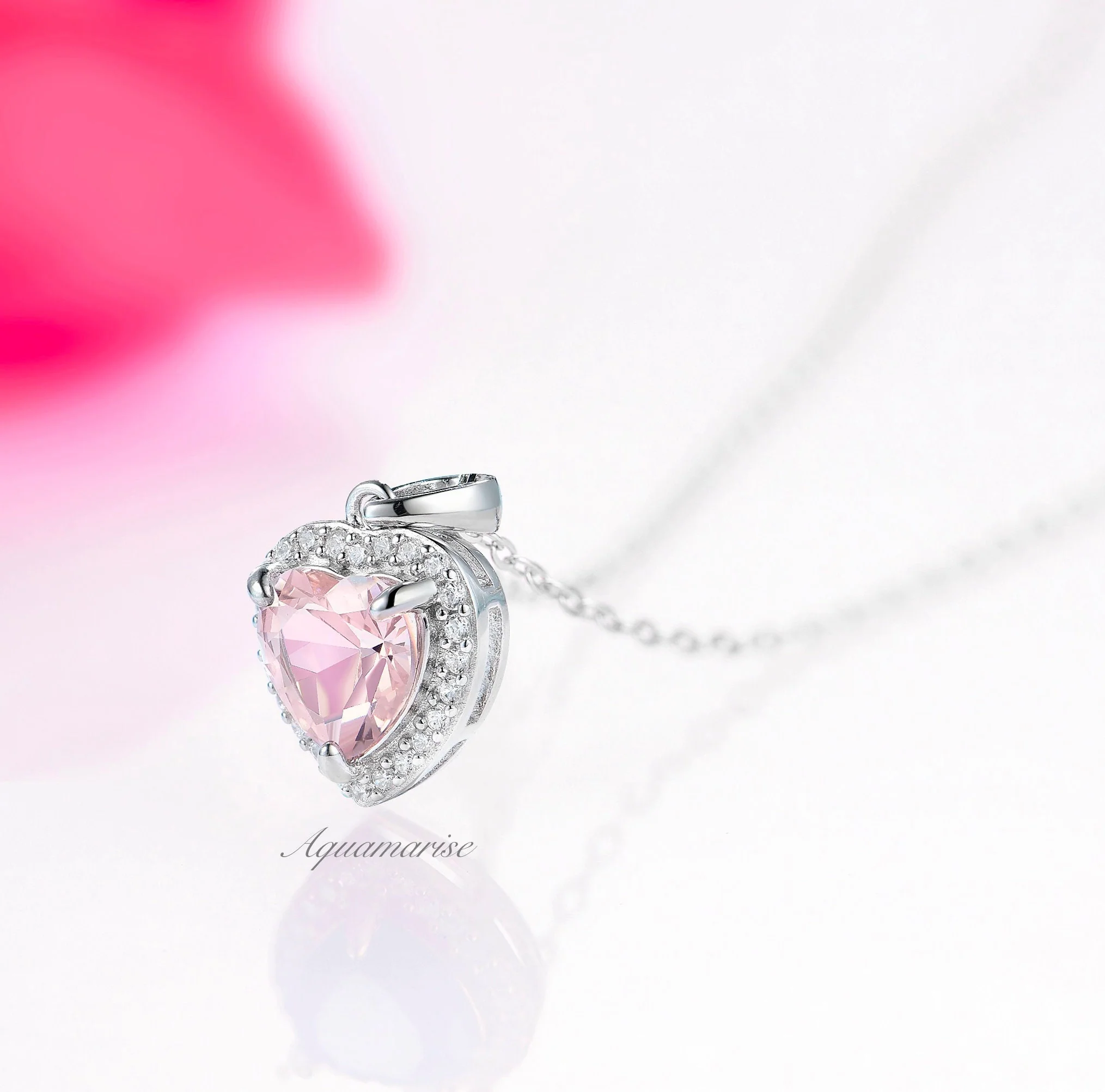 Heart Morganite Necklace in 925 Sterling Silver - Image 2