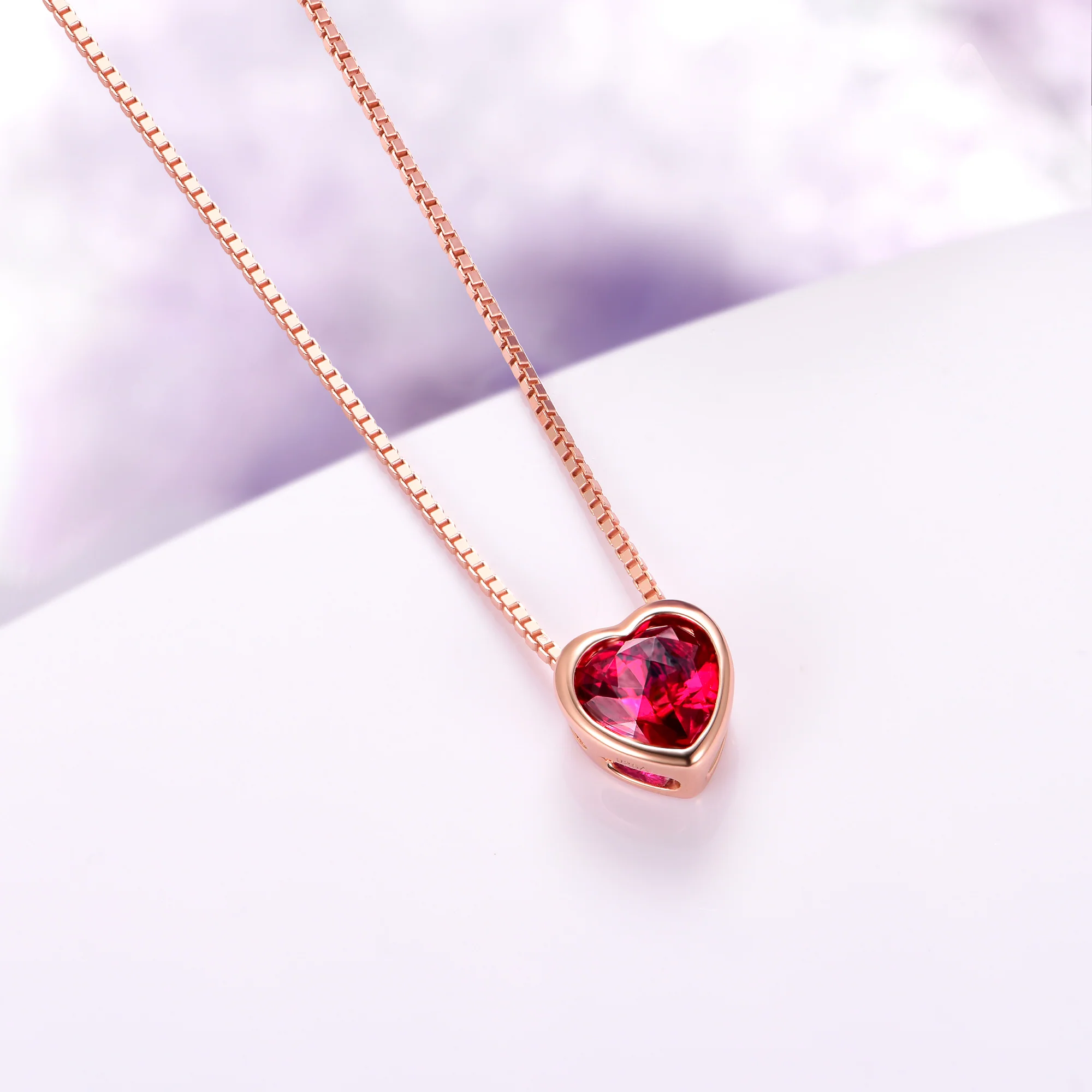 Heart Ruby Necklace in 14K Rose Gold Vermeil - Image 2