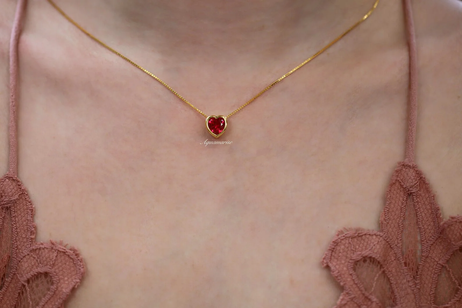 Heart Ruby Necklace in 14K Yellow Gold Vermeil - Image 2