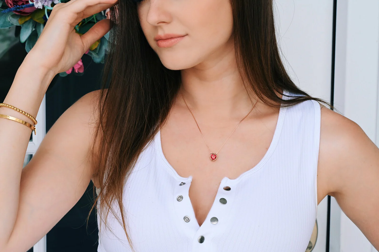 Heart Ruby Necklace in 14K Yellow Gold Vermeil - Image 4