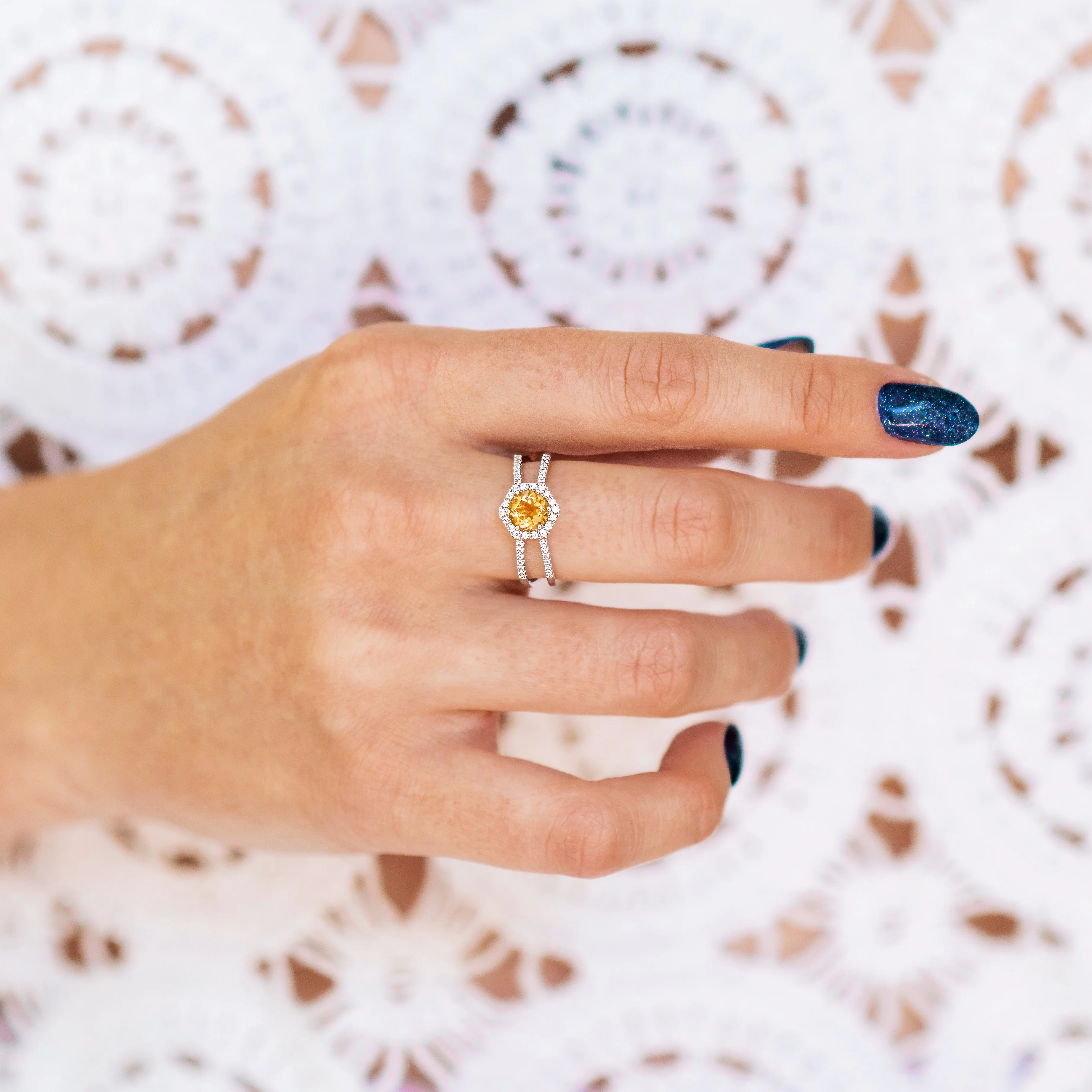 Hexagon Split Shank Natural Citrine Ring in Sterling Silver - Image 3