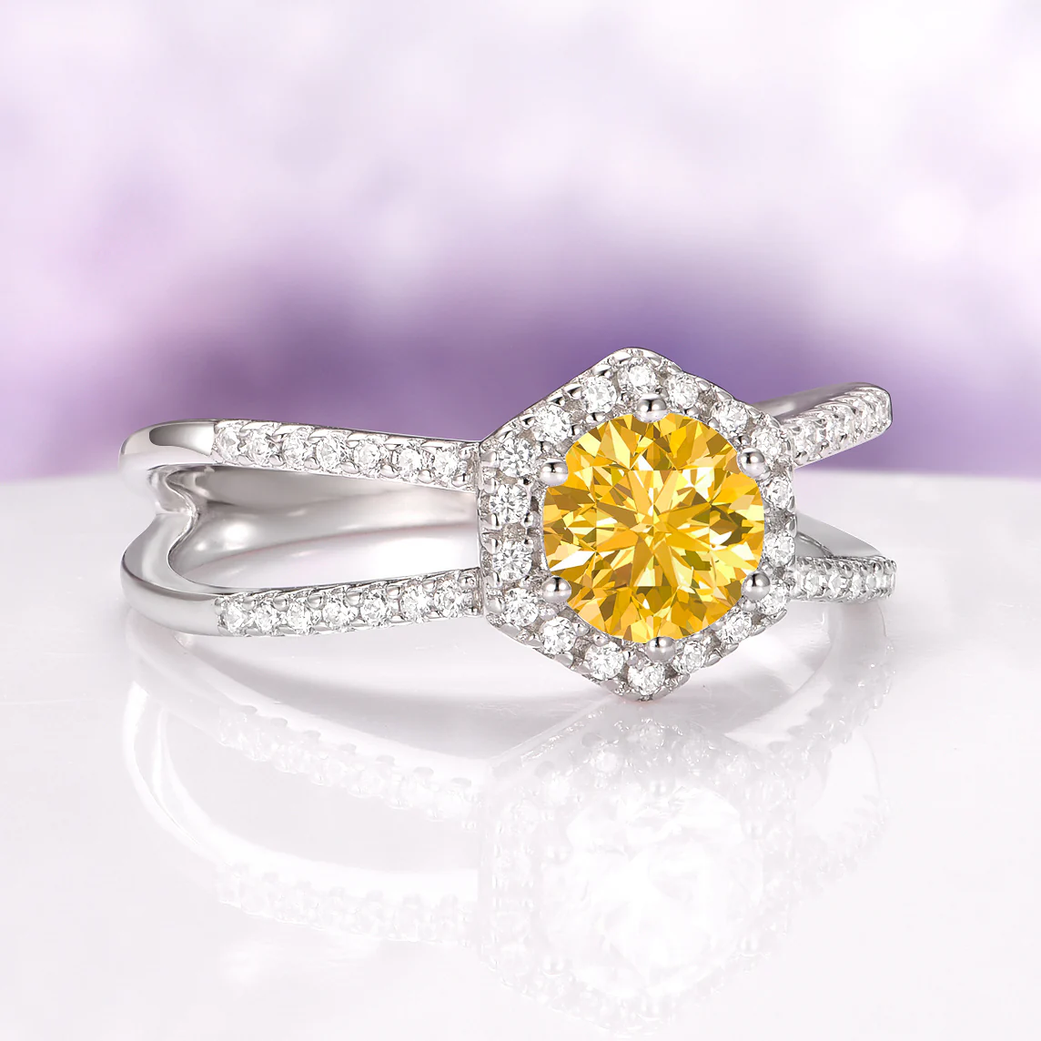 Hexagon Split Shank Natural Citrine Ring in Sterling Silver - Image 4