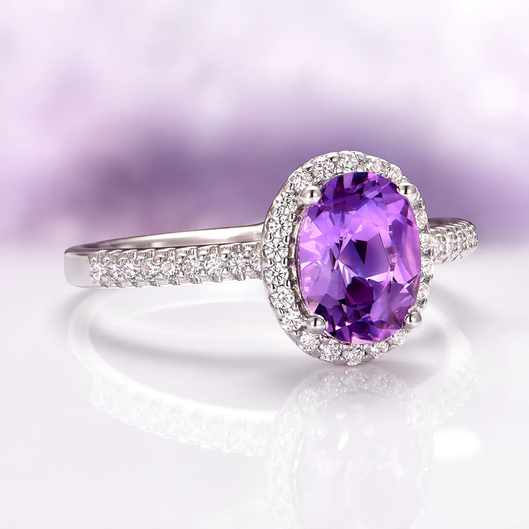 Iris Oval Amethyst Engagement Ring in 14K White Gold - Image 2