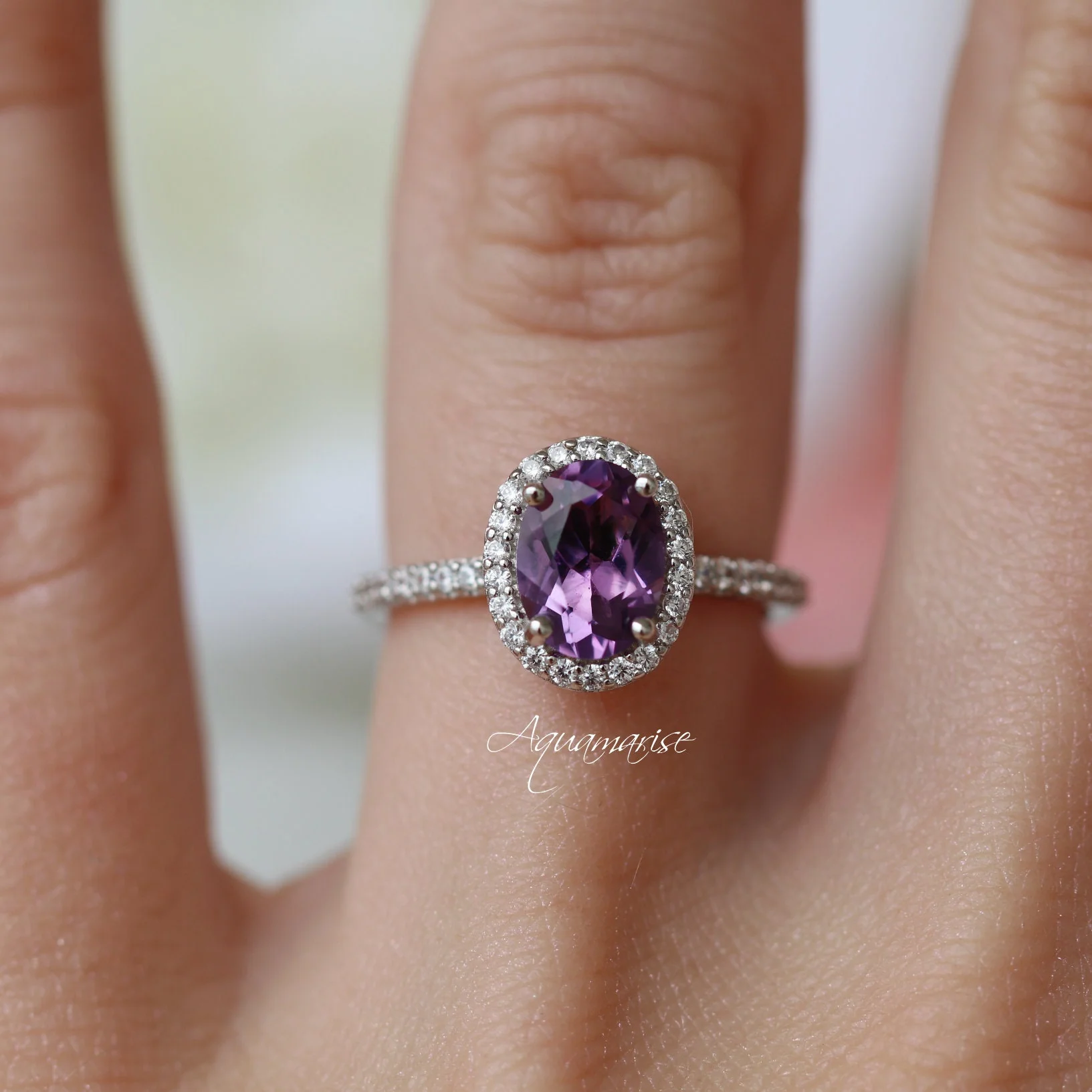 Iris Oval Amethyst Engagement Ring in 14K White Gold - Image 3