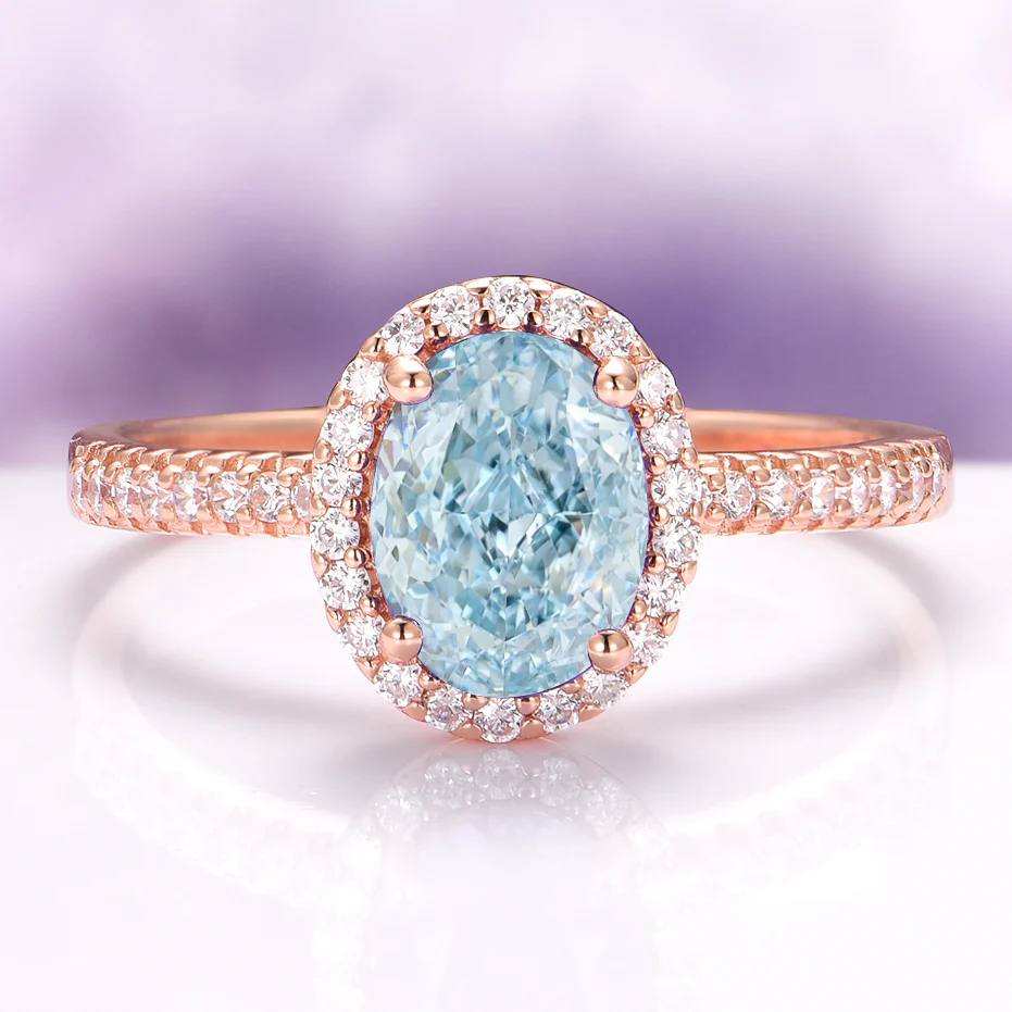 Iris Oval Aquamarine Engagement Ring in 14K Solid Rose Gold