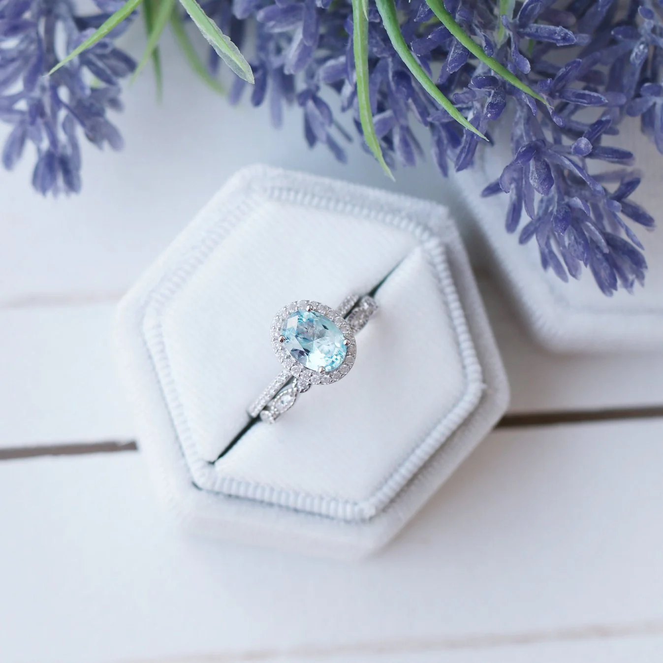Iris Oval Aquamarine Engagement Ring in 14K White Gold - Image 3
