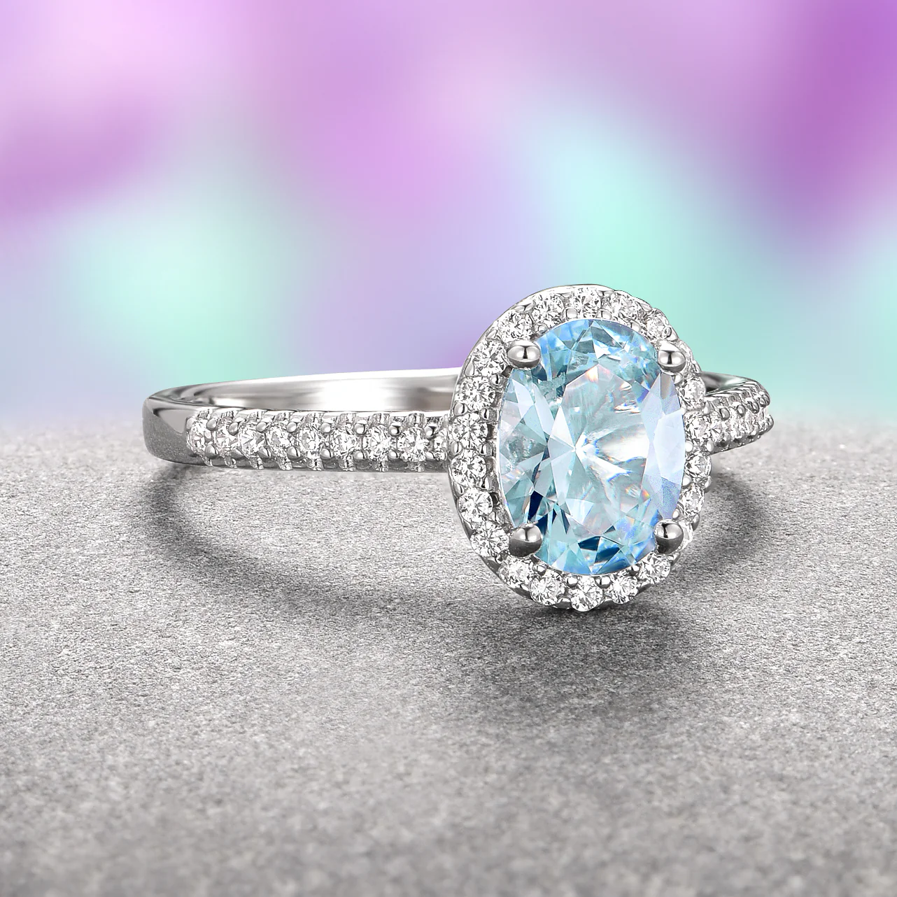 Iris Oval Aquamarine Engagement Ring in 14K White Gold - Image 6
