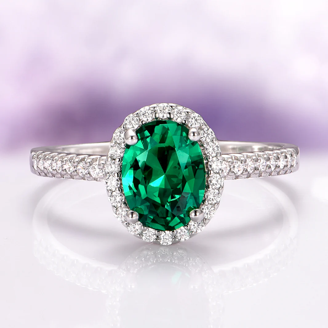 Iris Oval Emerald Engagement Ring in 14K White Gold