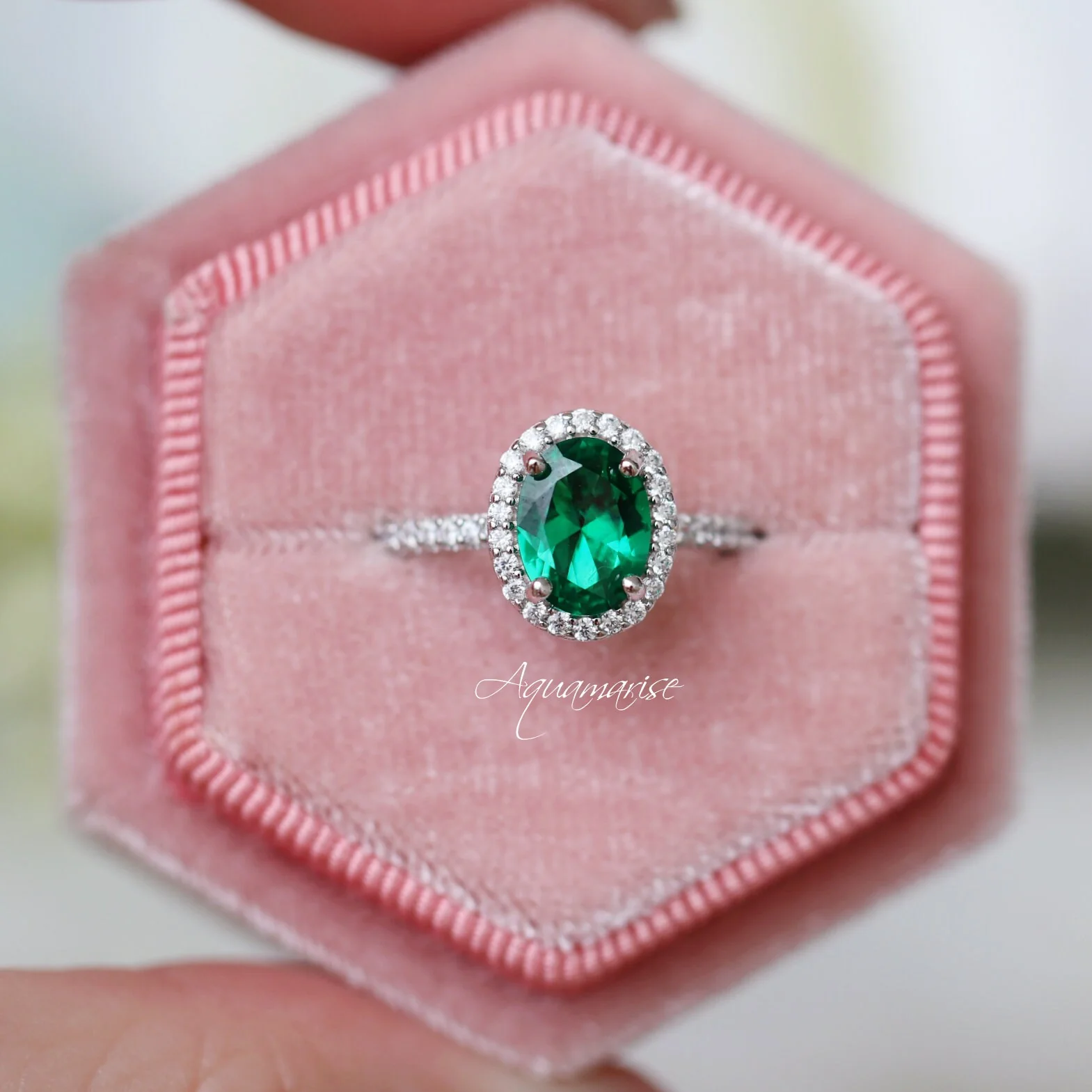 Iris Oval Emerald Engagement Ring in 14K White Gold - Image 2