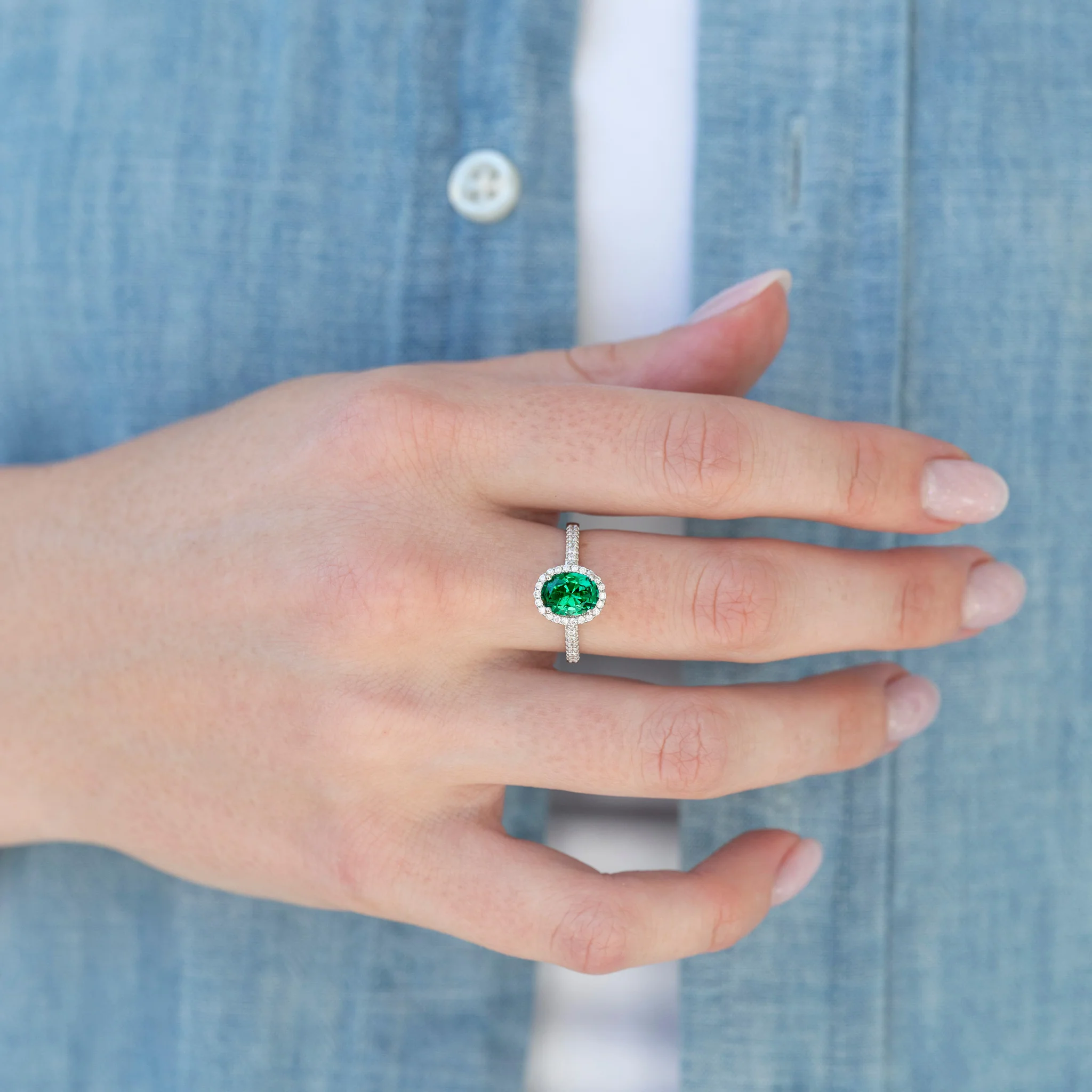 Iris Oval Emerald Engagement Ring in 14K White Gold - Image 3