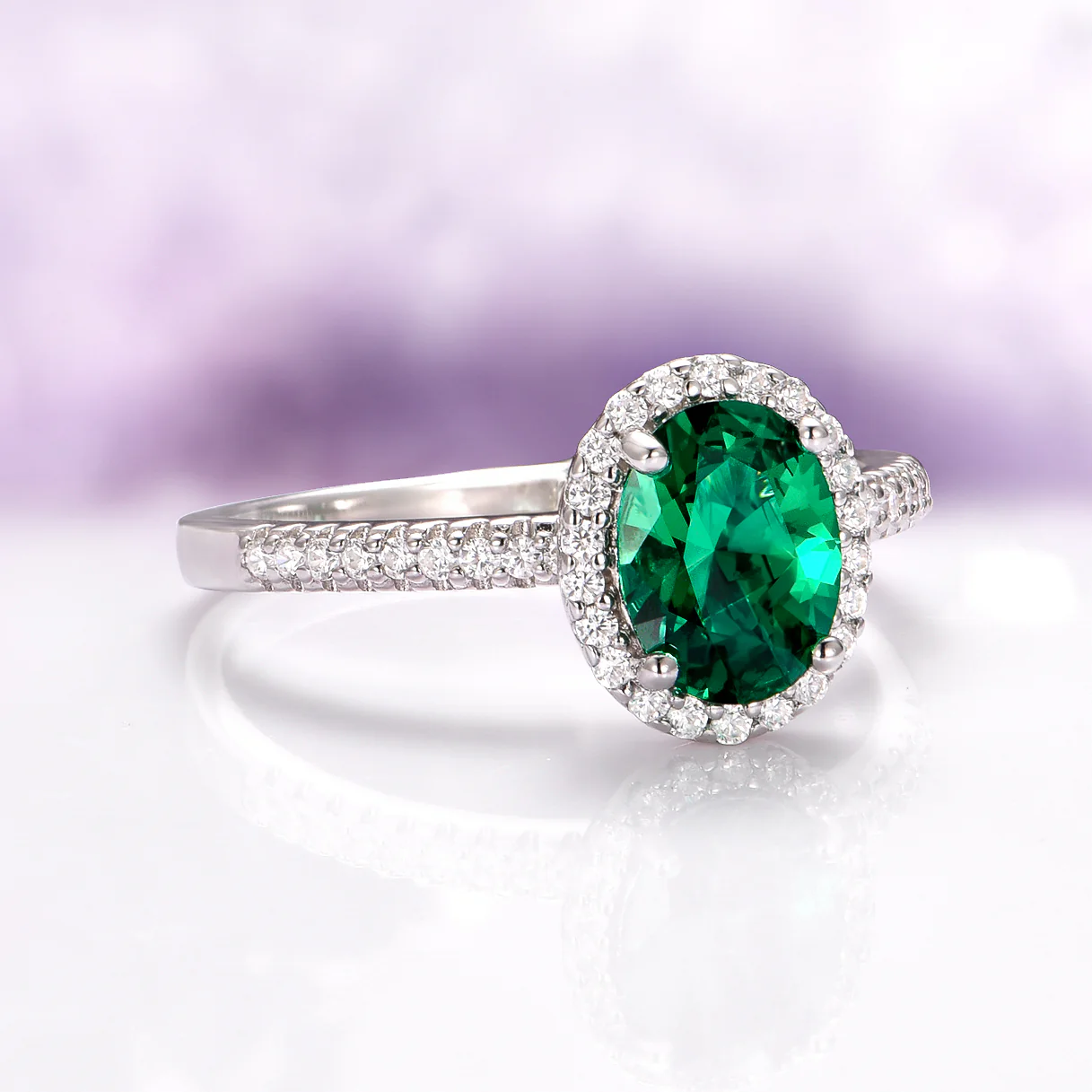 Iris Oval Emerald Engagement Ring in 14K White Gold - Image 5