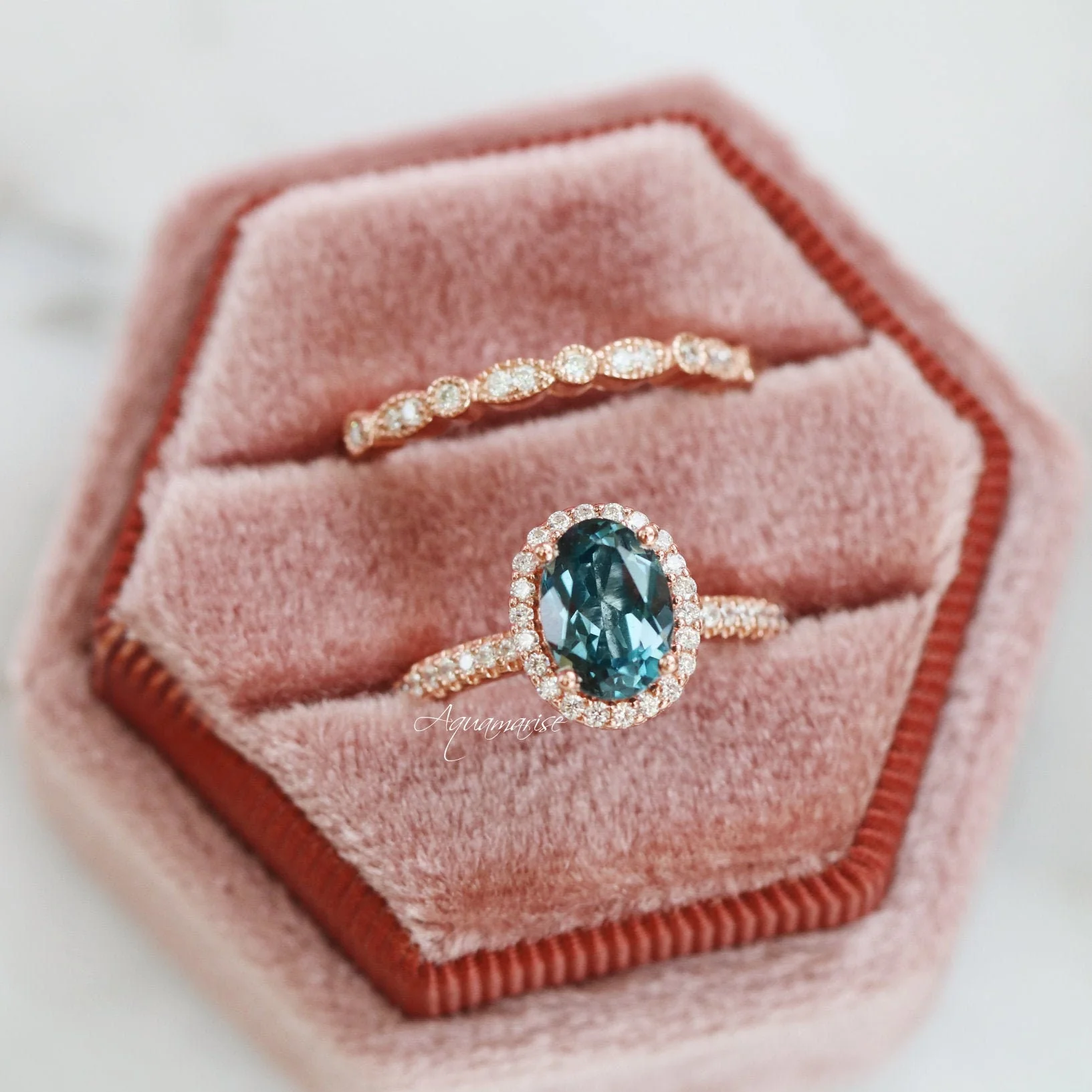Iris Oval London Blue Topaz Engagement Ring in 14K Solid Rose Gold - Image 2