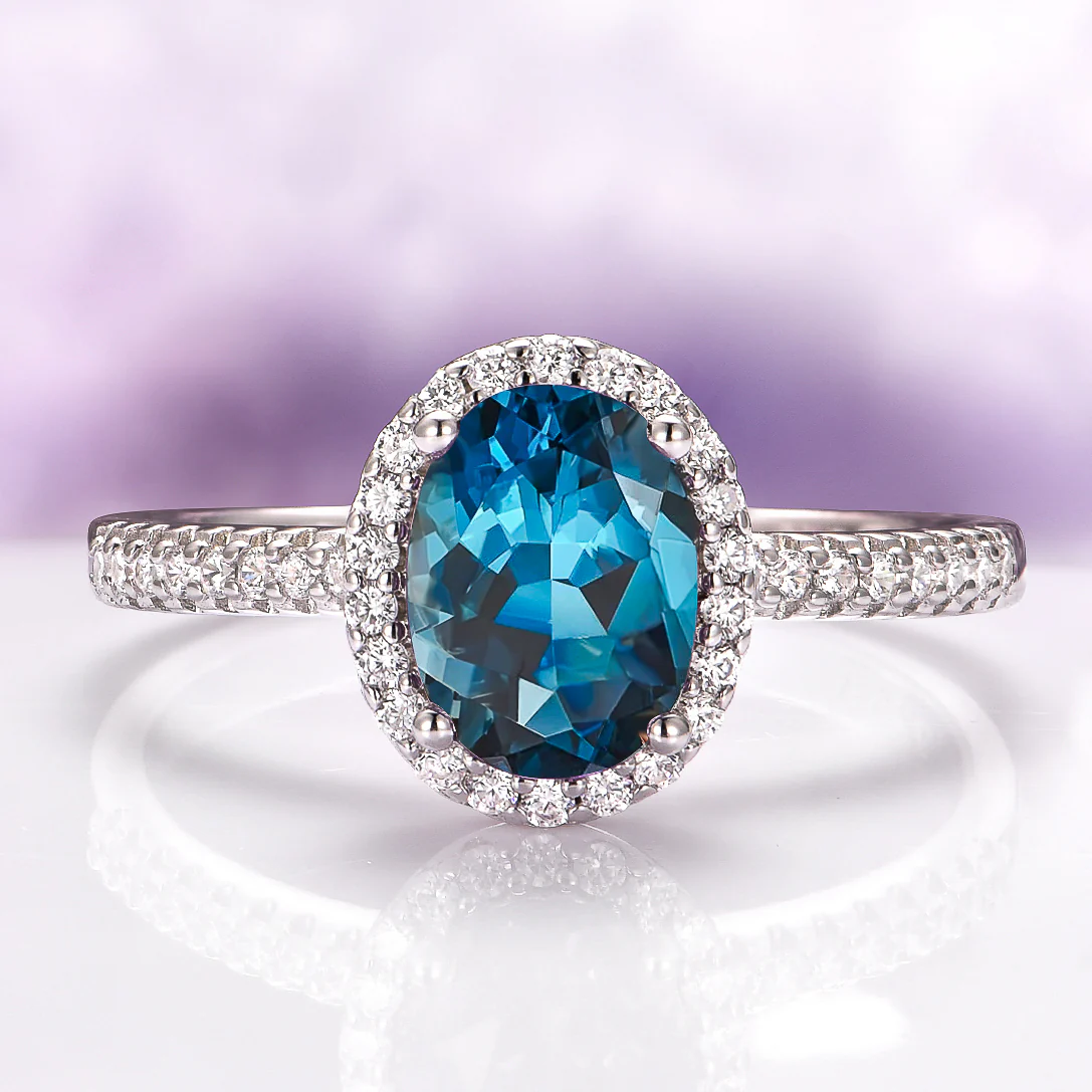 Iris Oval London Blue Topaz Engagement Ring in 14K White Gold