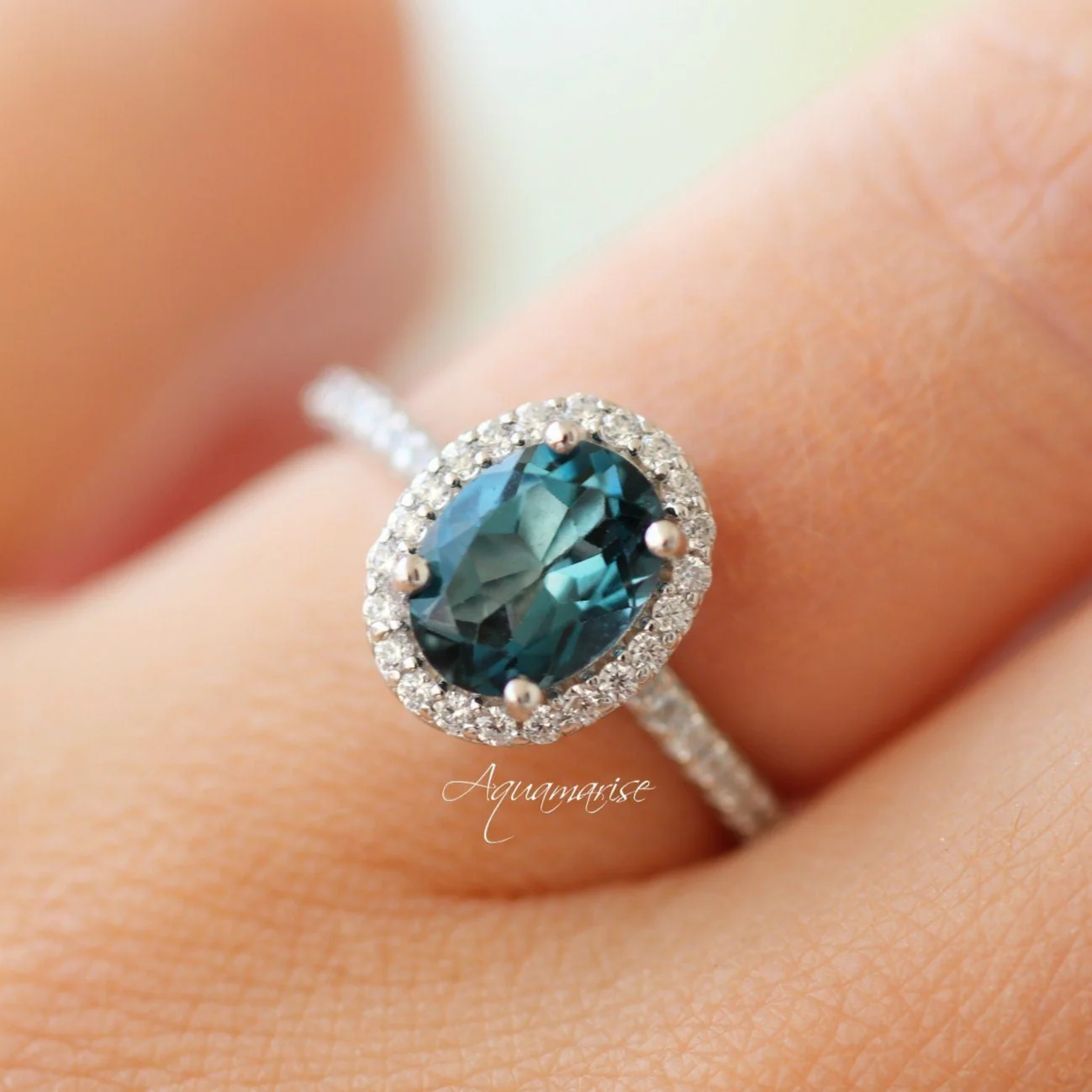 Iris Oval London Blue Topaz Engagement Ring in 14K White Gold - Image 2
