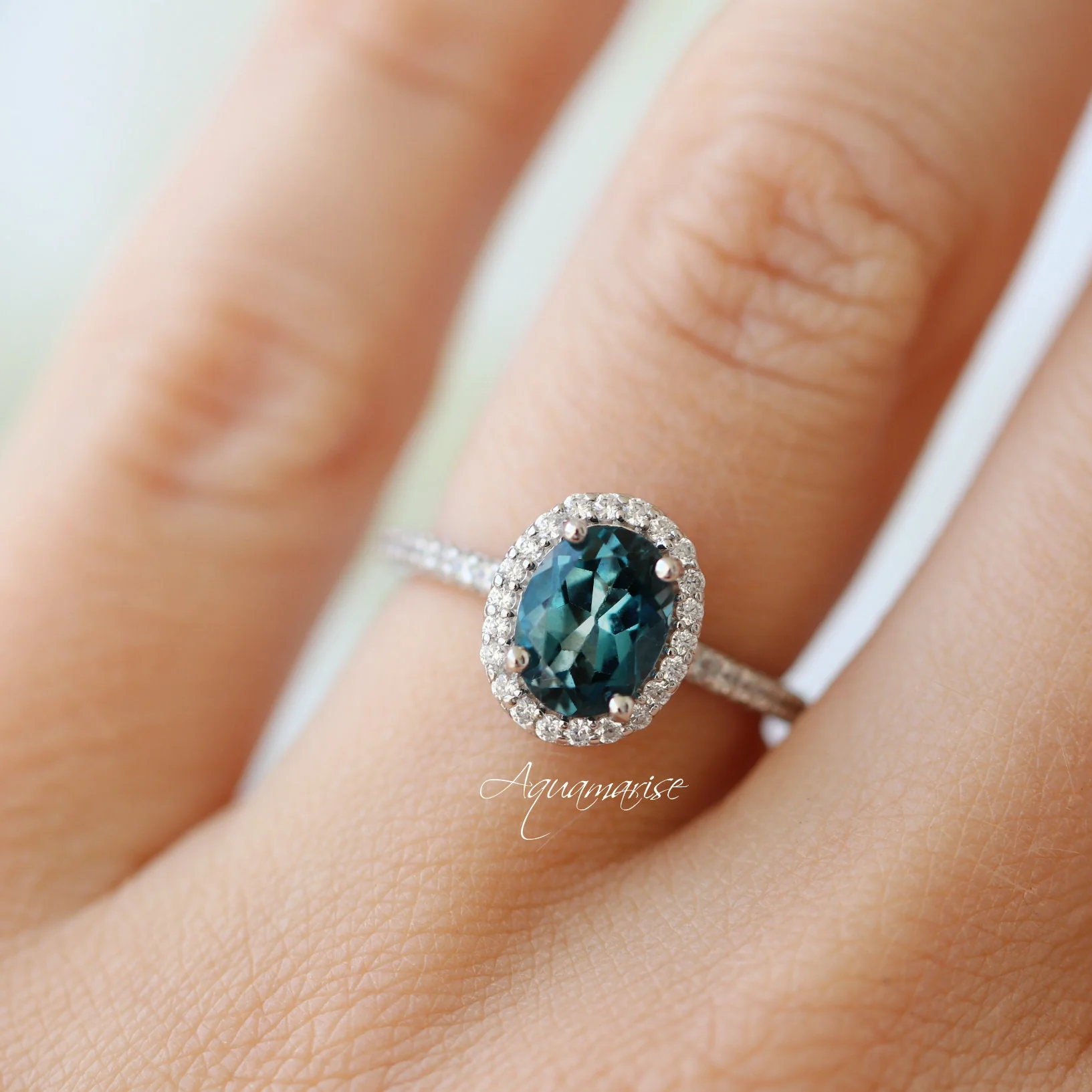 Iris Oval London Blue Topaz Engagement Ring in 14K White Gold - Image 3
