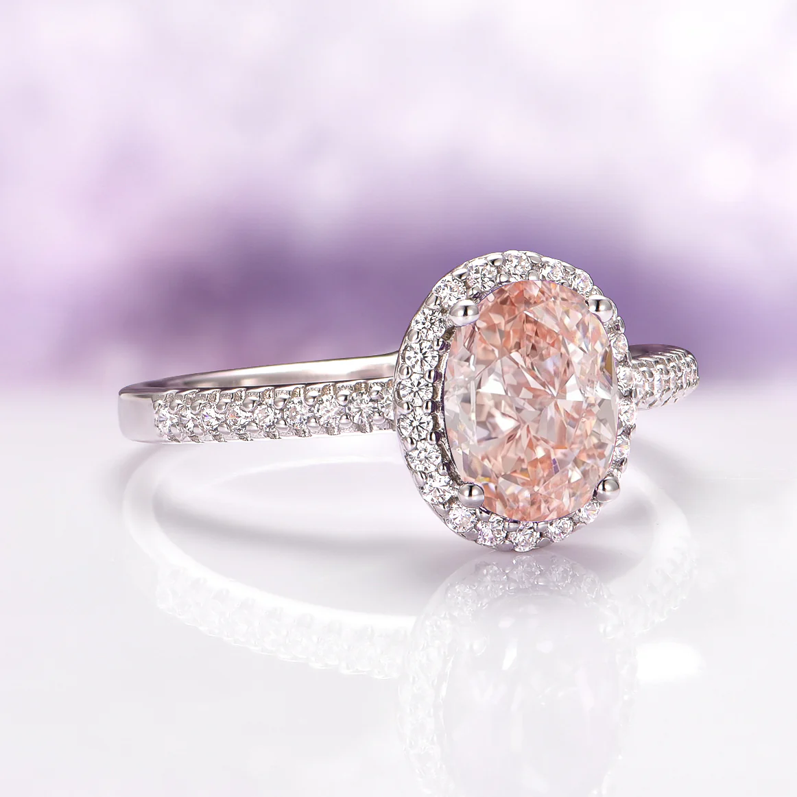 Iris Oval Morganite Engagement Ring in 14K White Gold - Image 5