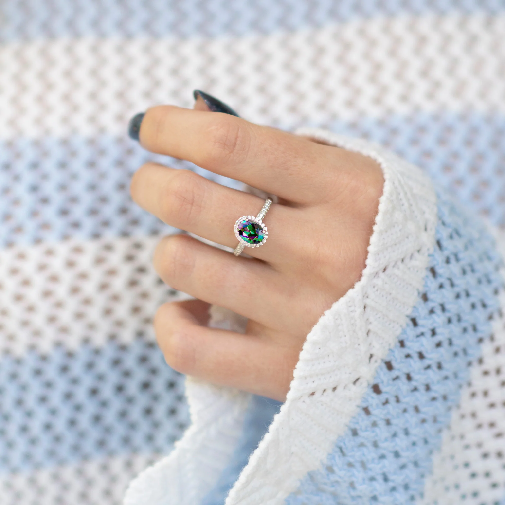 Iris Mystic Topaz Engagement Ring in 14K White Gold - Image 2